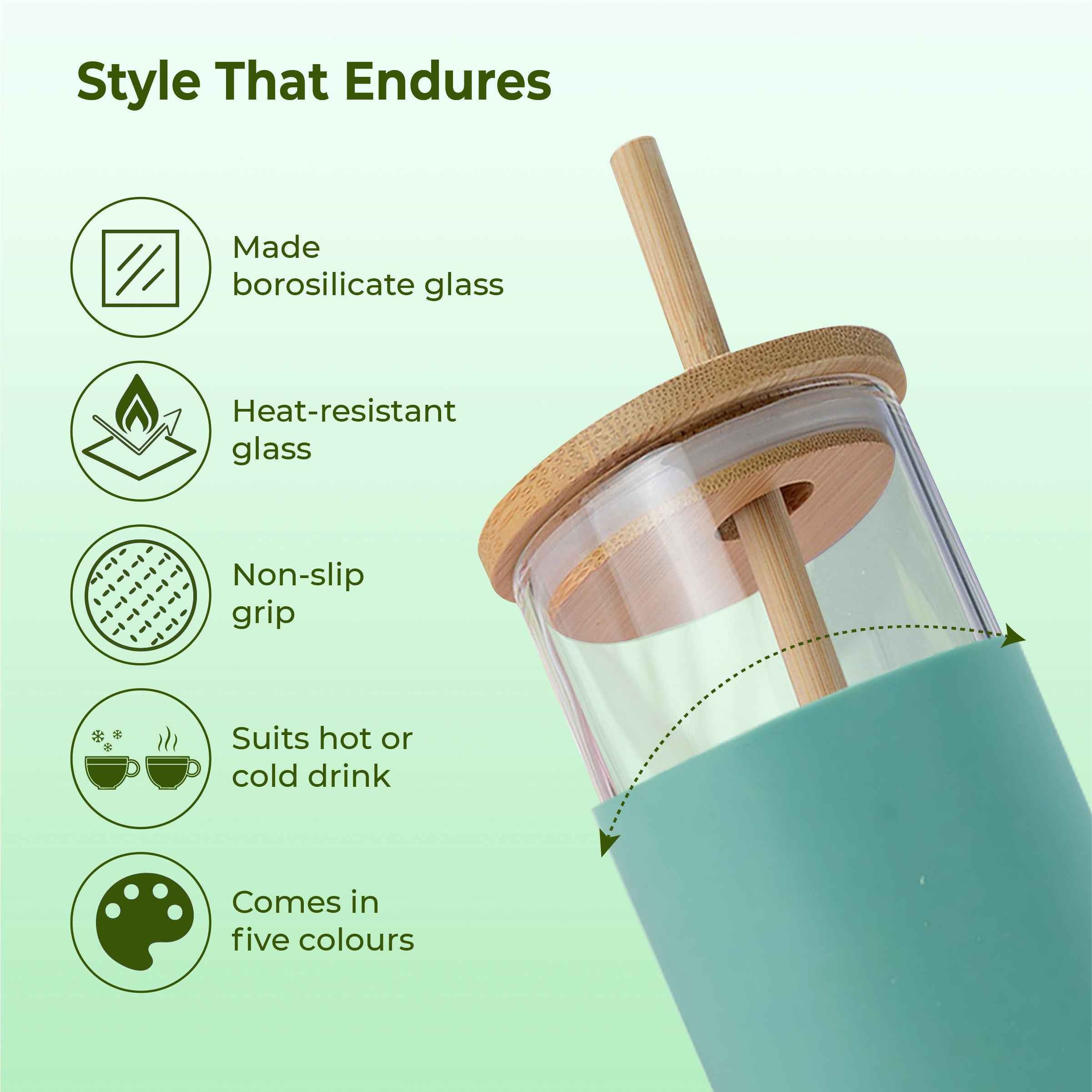 ECO SIPPER Glass Sipper with Bamboo Straw (450 ml)
