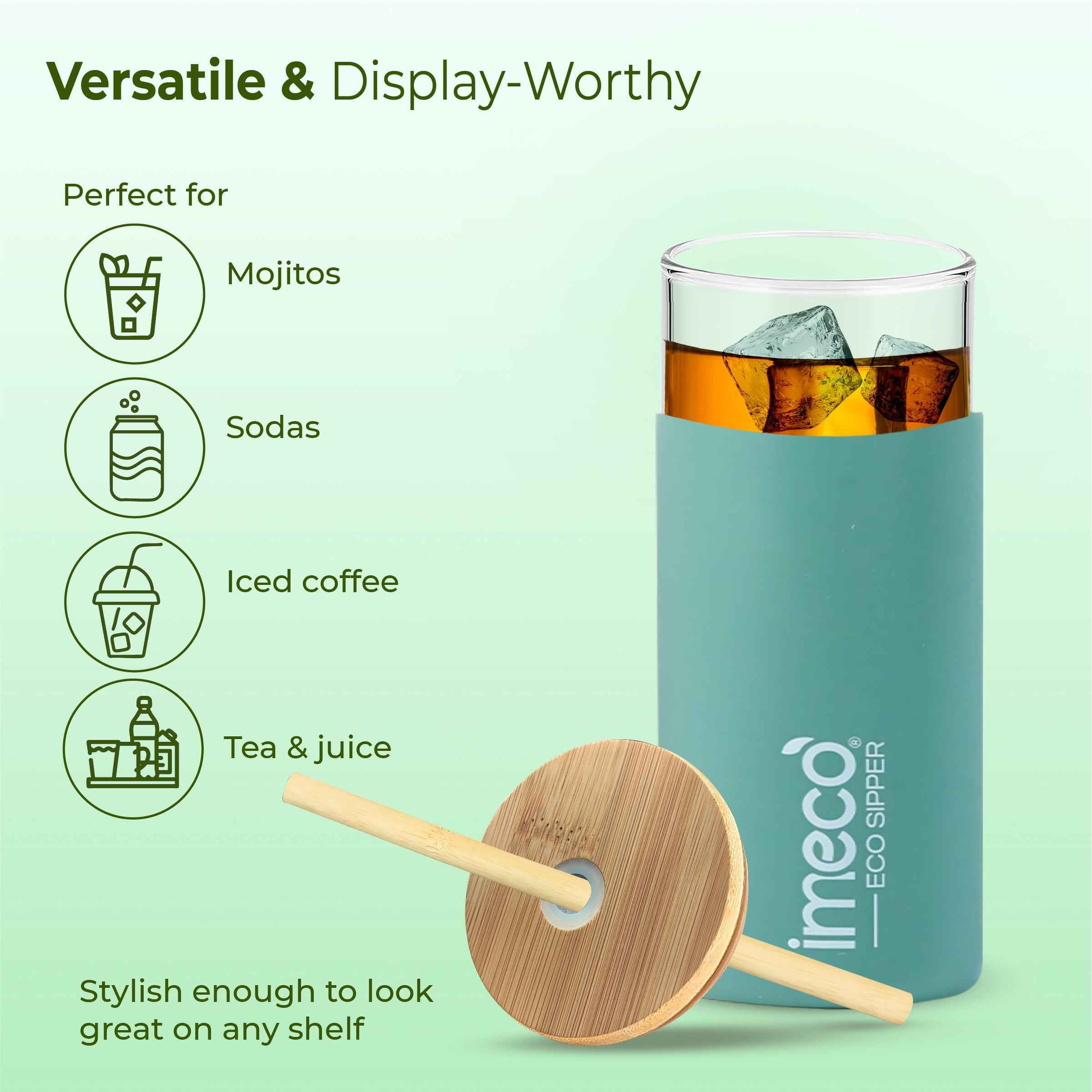 ECO SIPPER Glass Sipper with Bamboo Straw (450 ml)