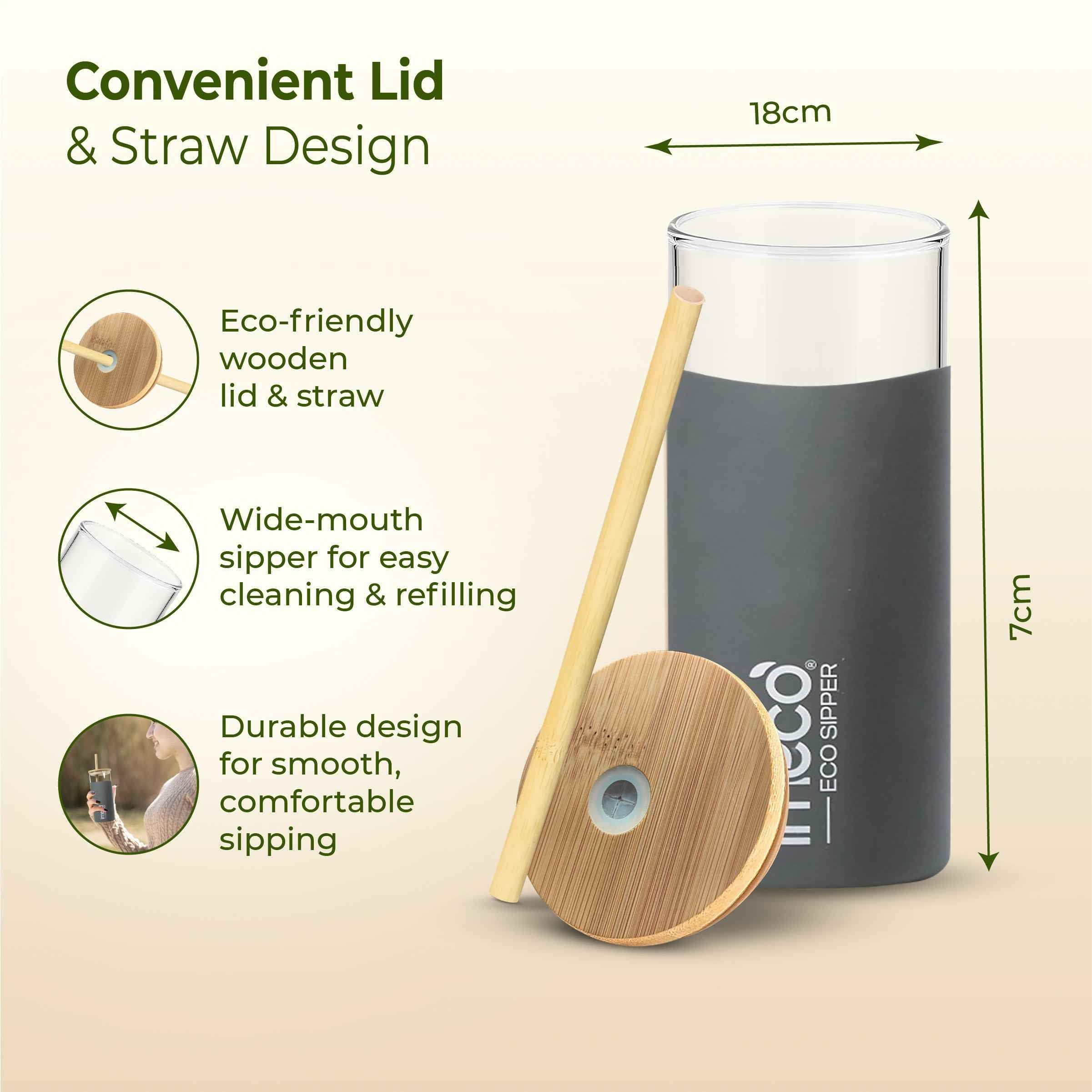 ECO SIPPER Glass Sipper with Bamboo Straw (450 ml)