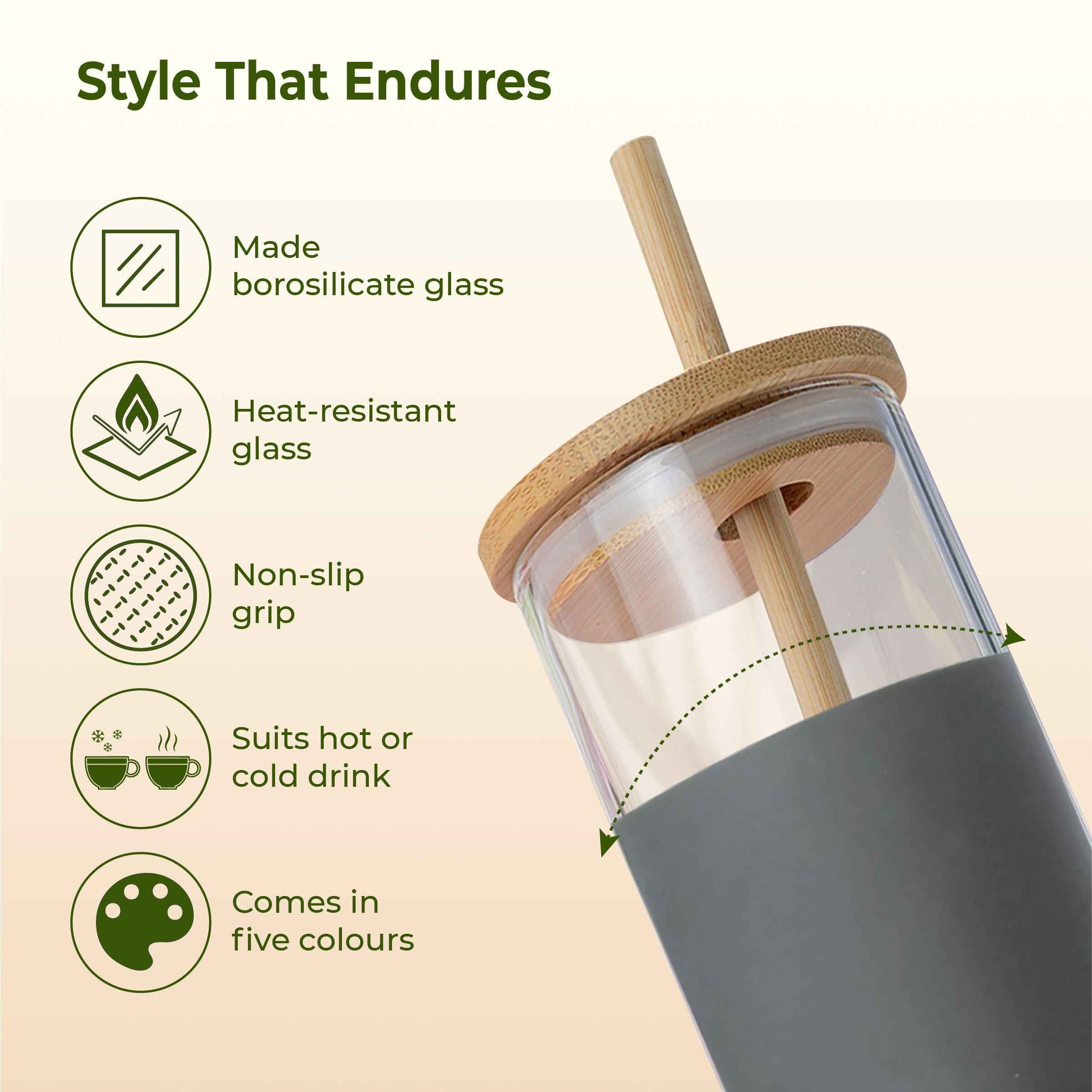 ECO SIPPER Glass Sipper with Bamboo Straw (450 ml)