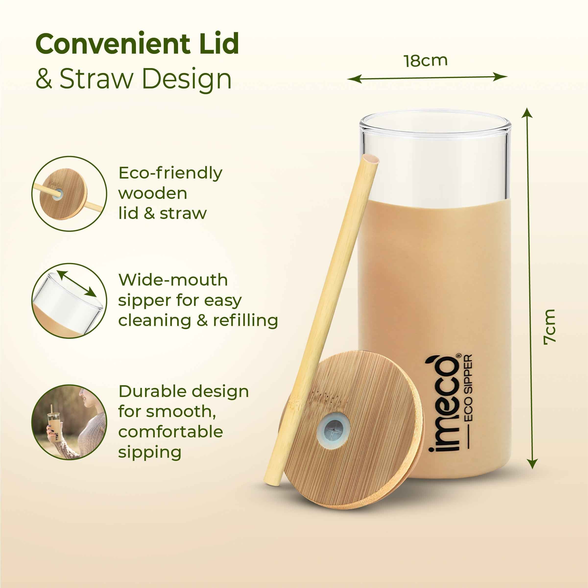 ECO SIPPER Glass Sipper with Bamboo Straw (450 ml)