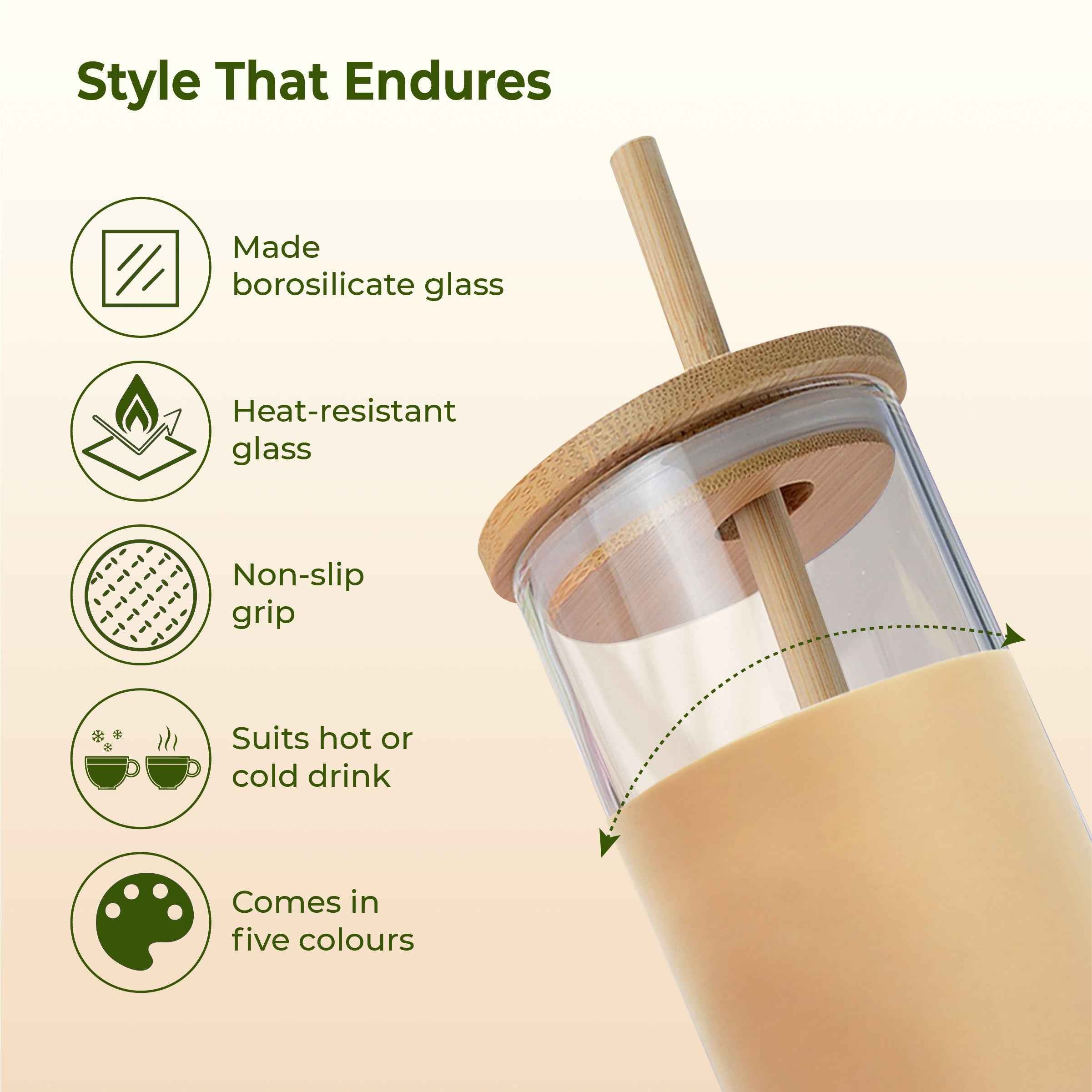 ECO SIPPER Glass Sipper with Bamboo Straw (450 ml)