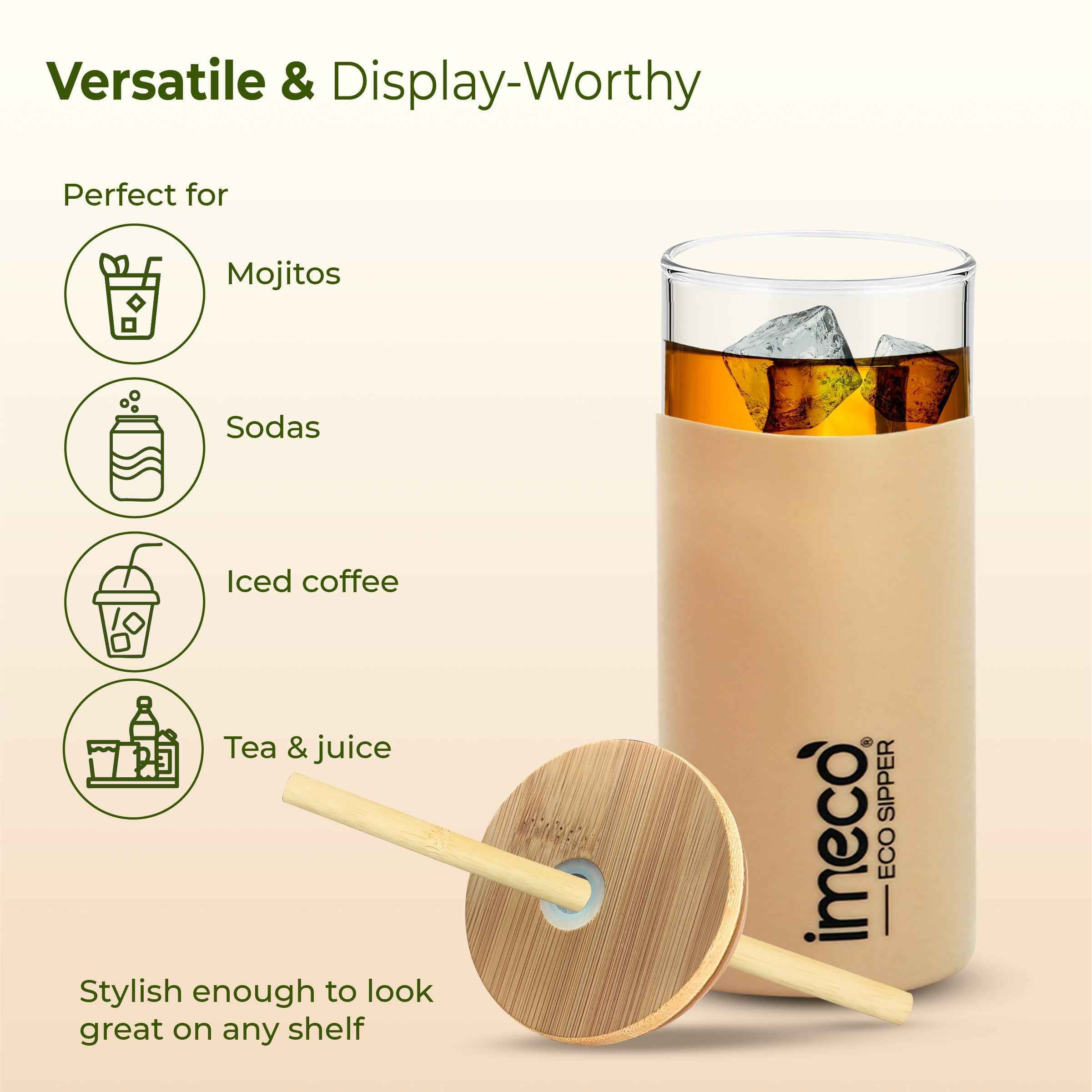 ECO SIPPER Glass Sipper with Bamboo Straw (450 ml)