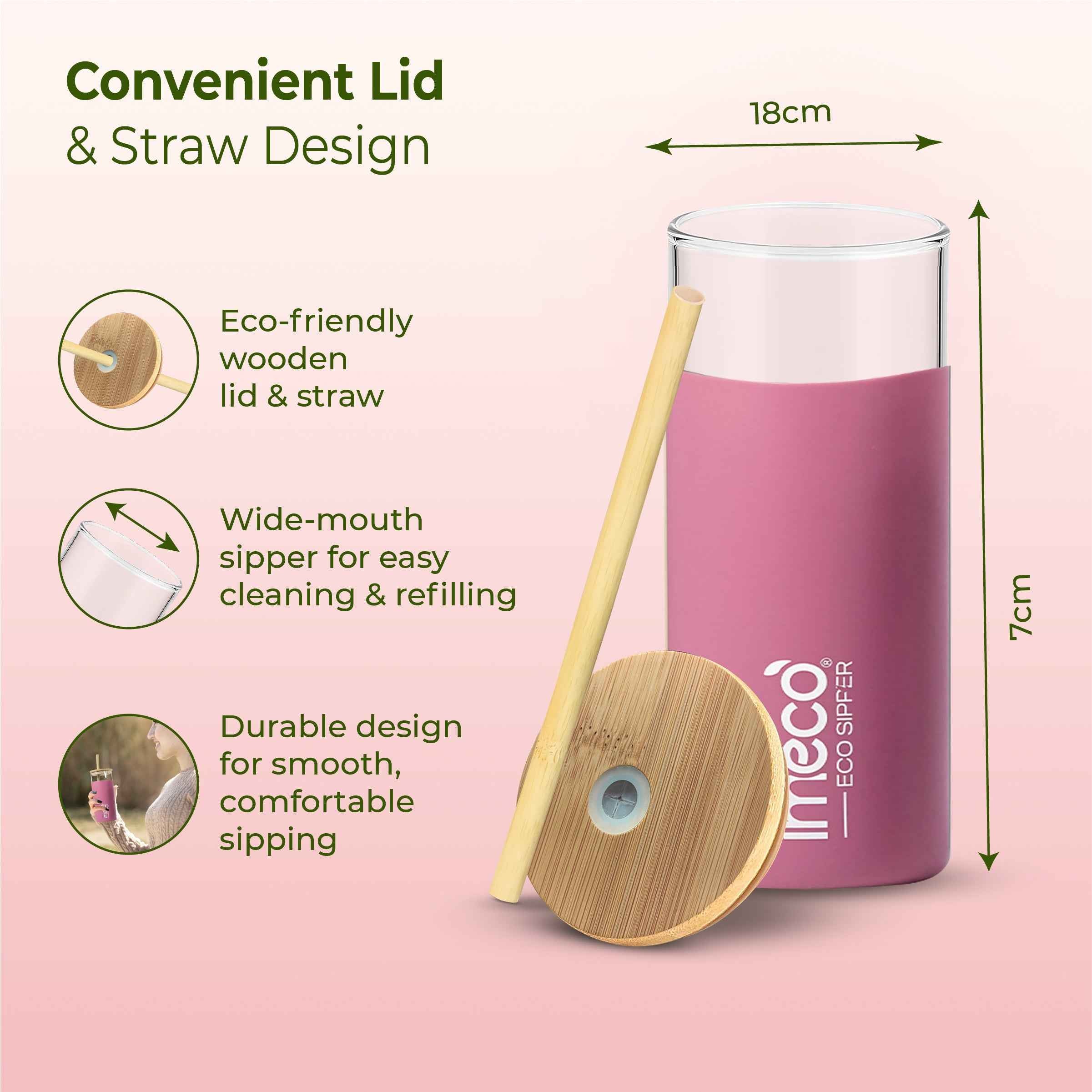 ECO SIPPER Glass Sipper with Bamboo Straw (450 ml)