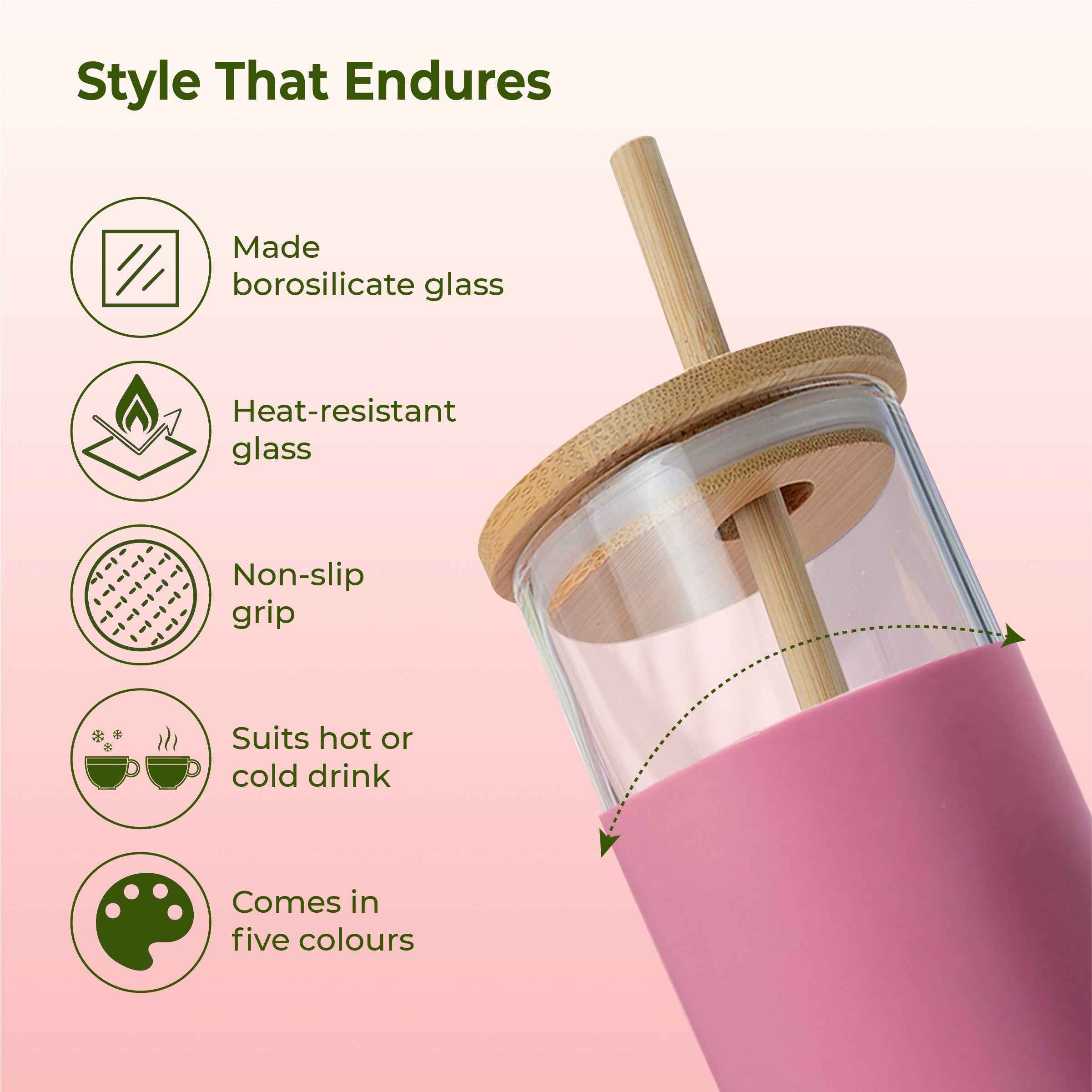 ECO SIPPER Glass Sipper with Bamboo Straw (450 ml)