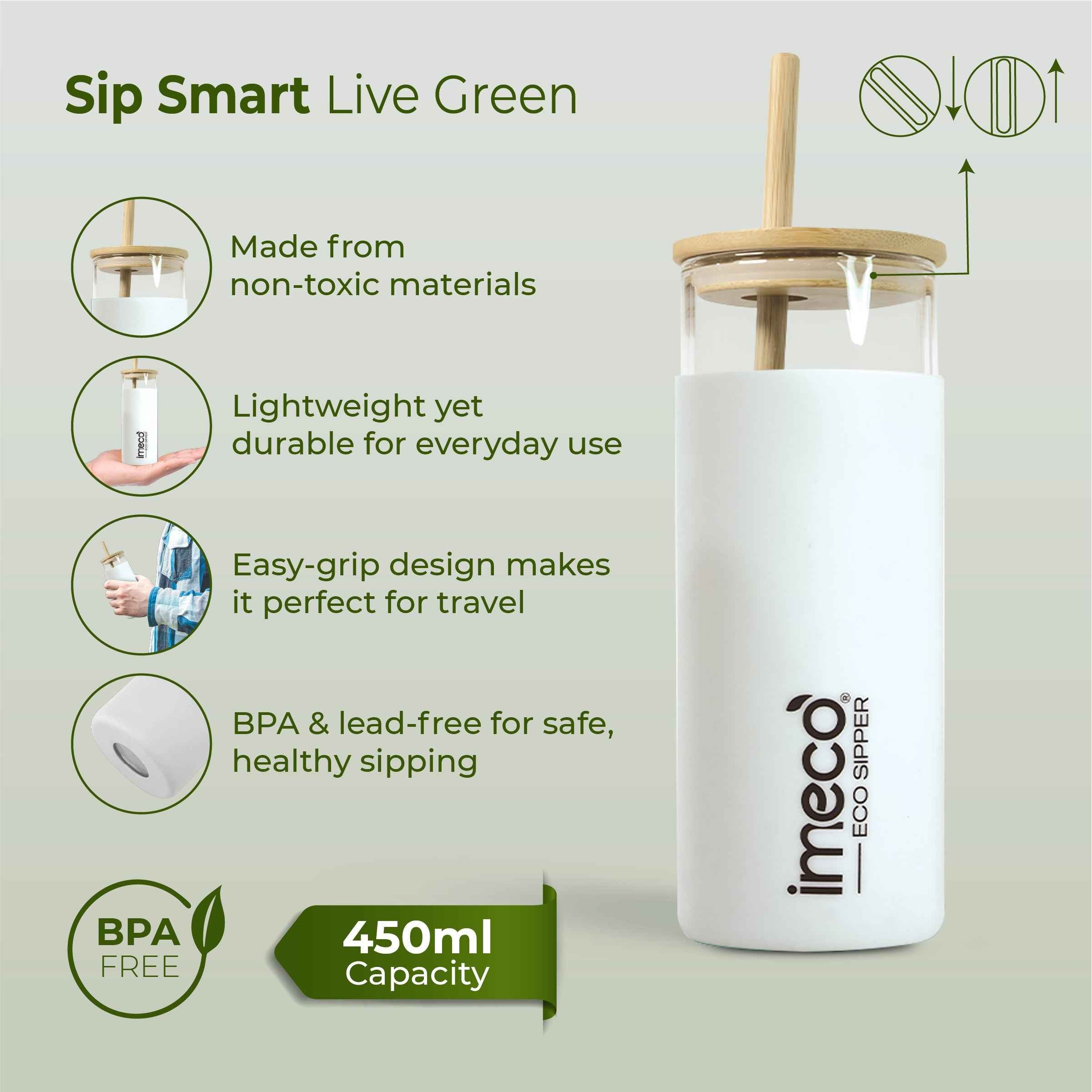 ECO SIPPER Glass Sipper with Bamboo Straw (450 ml)