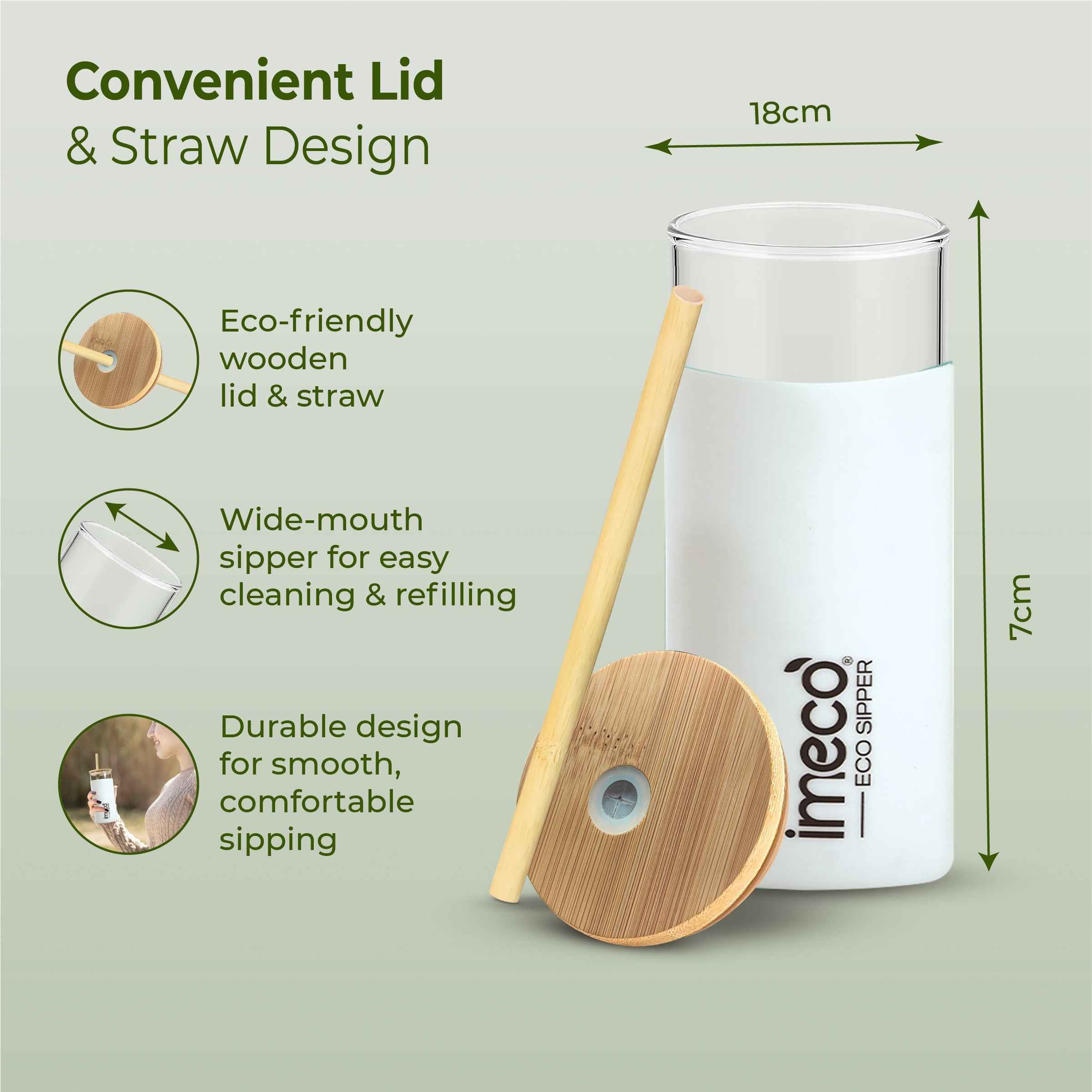 ECO SIPPER Glass Sipper with Bamboo Straw (450 ml)