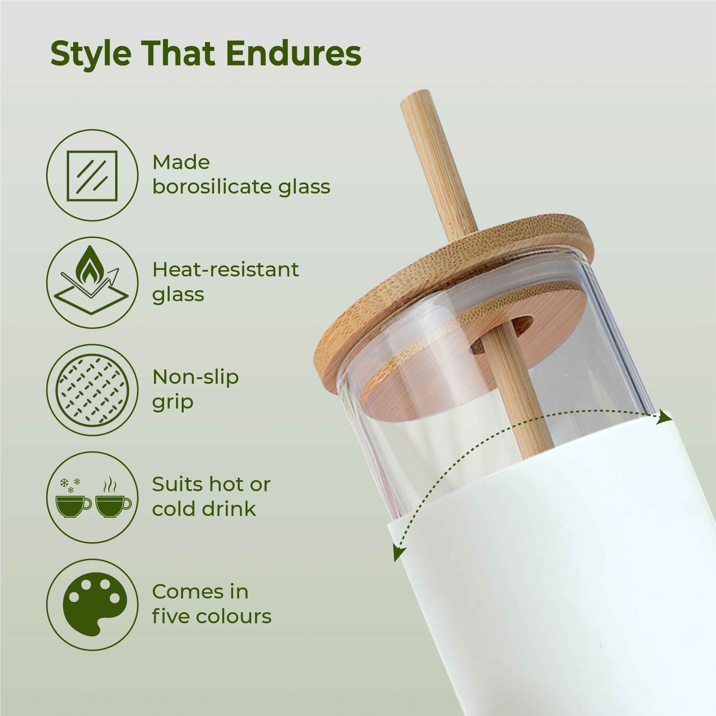 ECO SIPPER Glass Sipper with Bamboo Straw (450 ml)