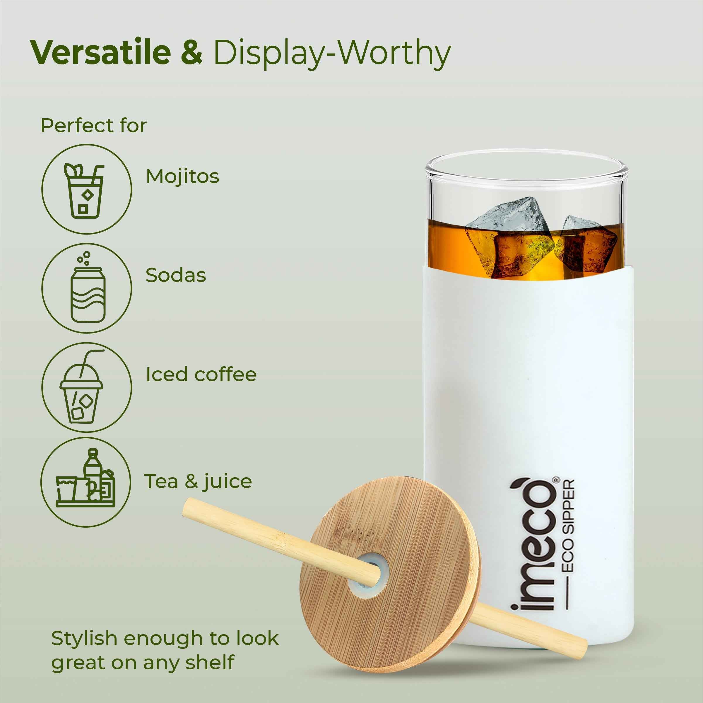 ECO SIPPER Glass Sipper with Bamboo Straw (450 ml)