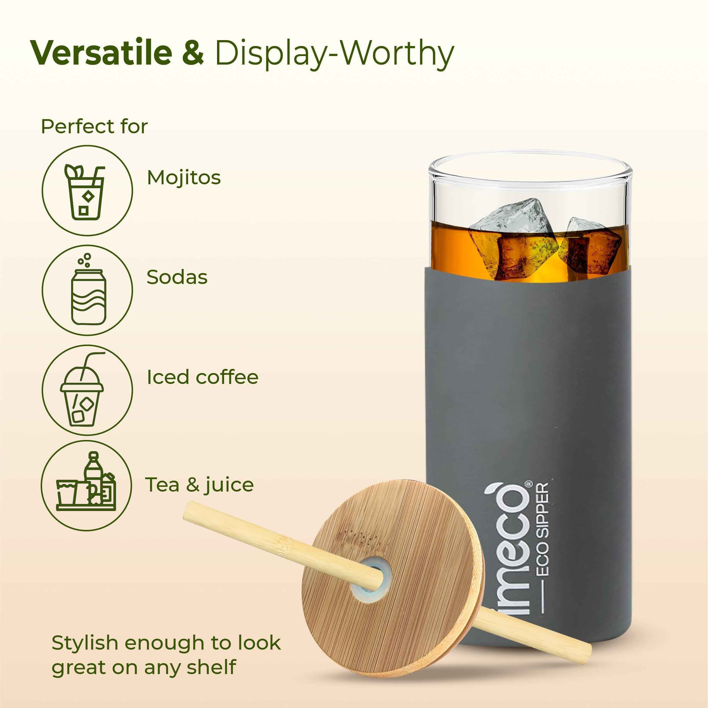 ECO SIPPER Glass Sipper with Bamboo Straw (450 ml)