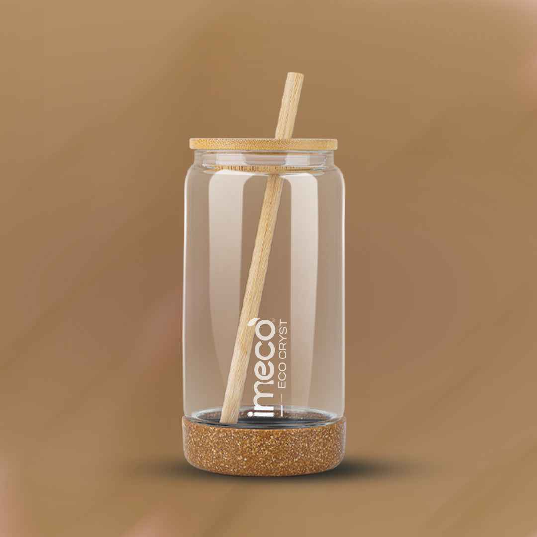 ECO CRYST Glass Sipper with Bamboo Lid & Straw (500 ml)