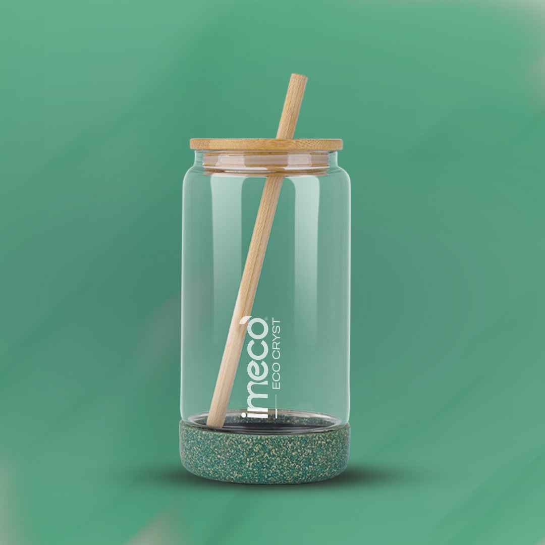ECO CRYST Glass Sipper with Bamboo Lid & Straw (500 ml)