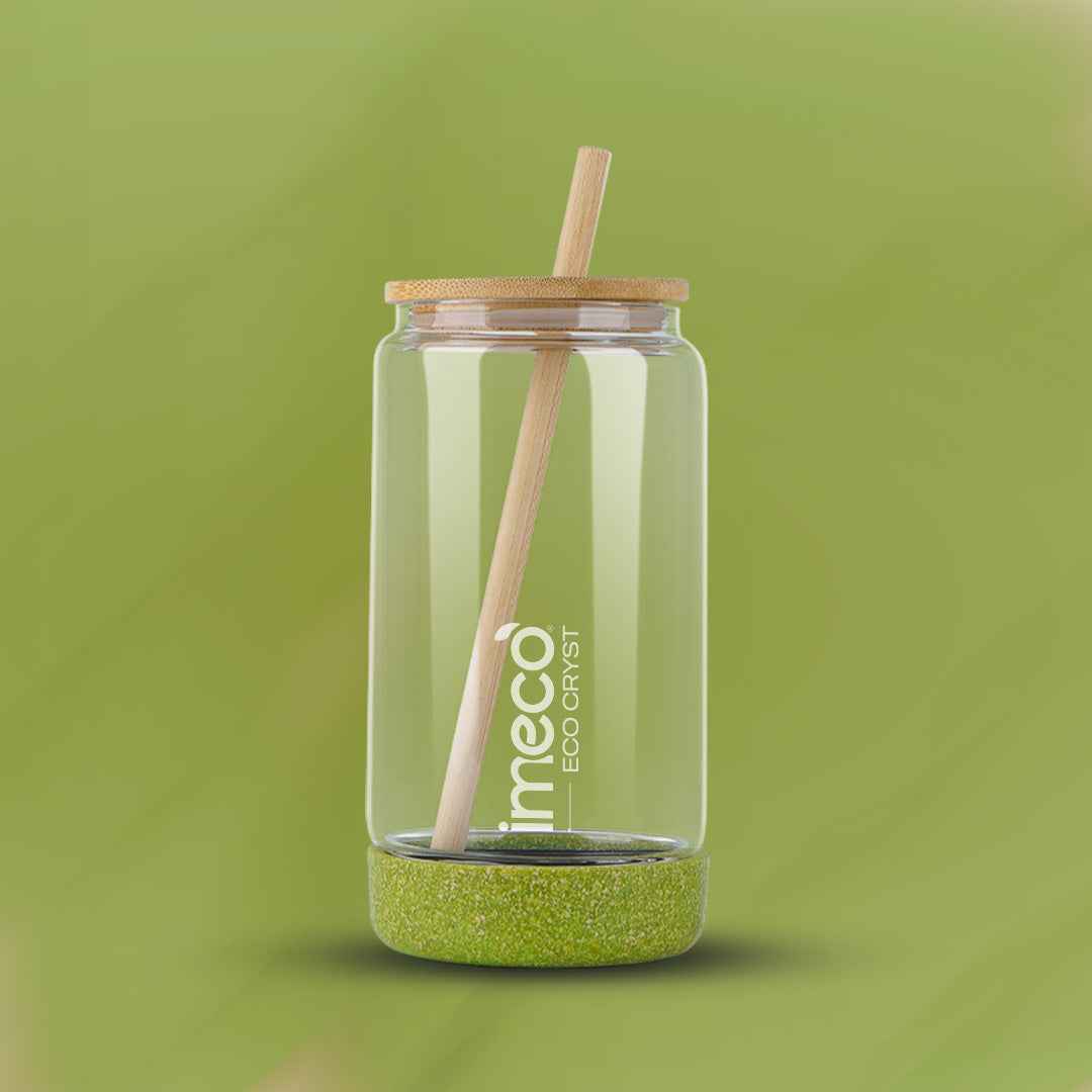 ECO CRYST Glass Sipper with Bamboo Lid & Straw (500 ml) #color_light-green