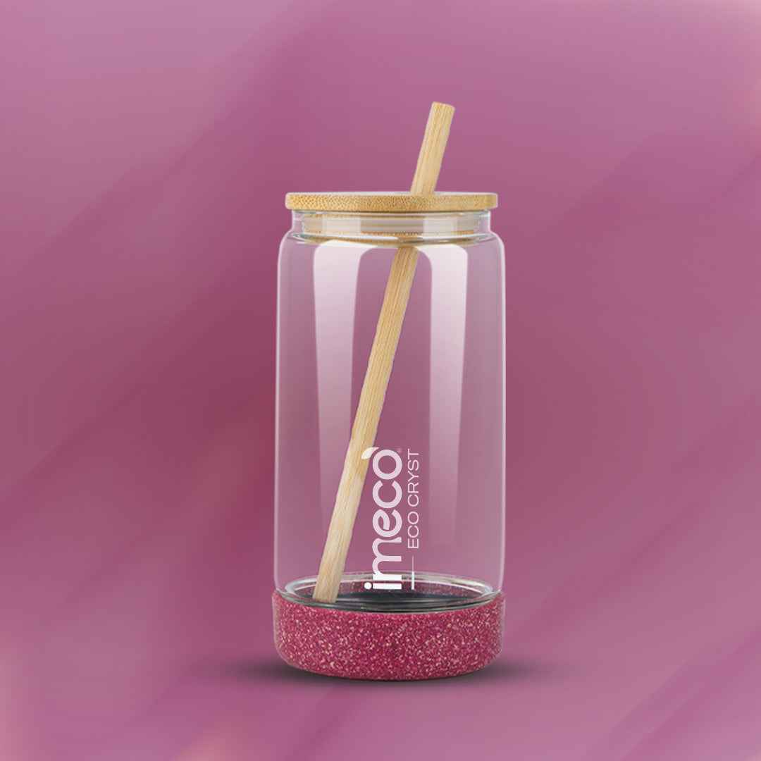 ECO CRYST Glass Sipper with Bamboo Lid & Straw (500 ml)