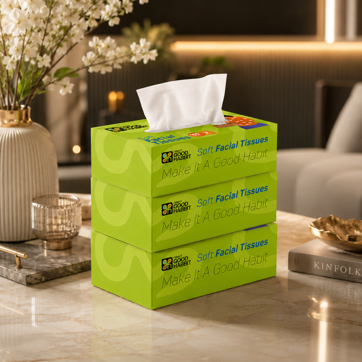 Good Habbit Soft Facial Tissue Box – Extra Soft & 2 Ply (Green)