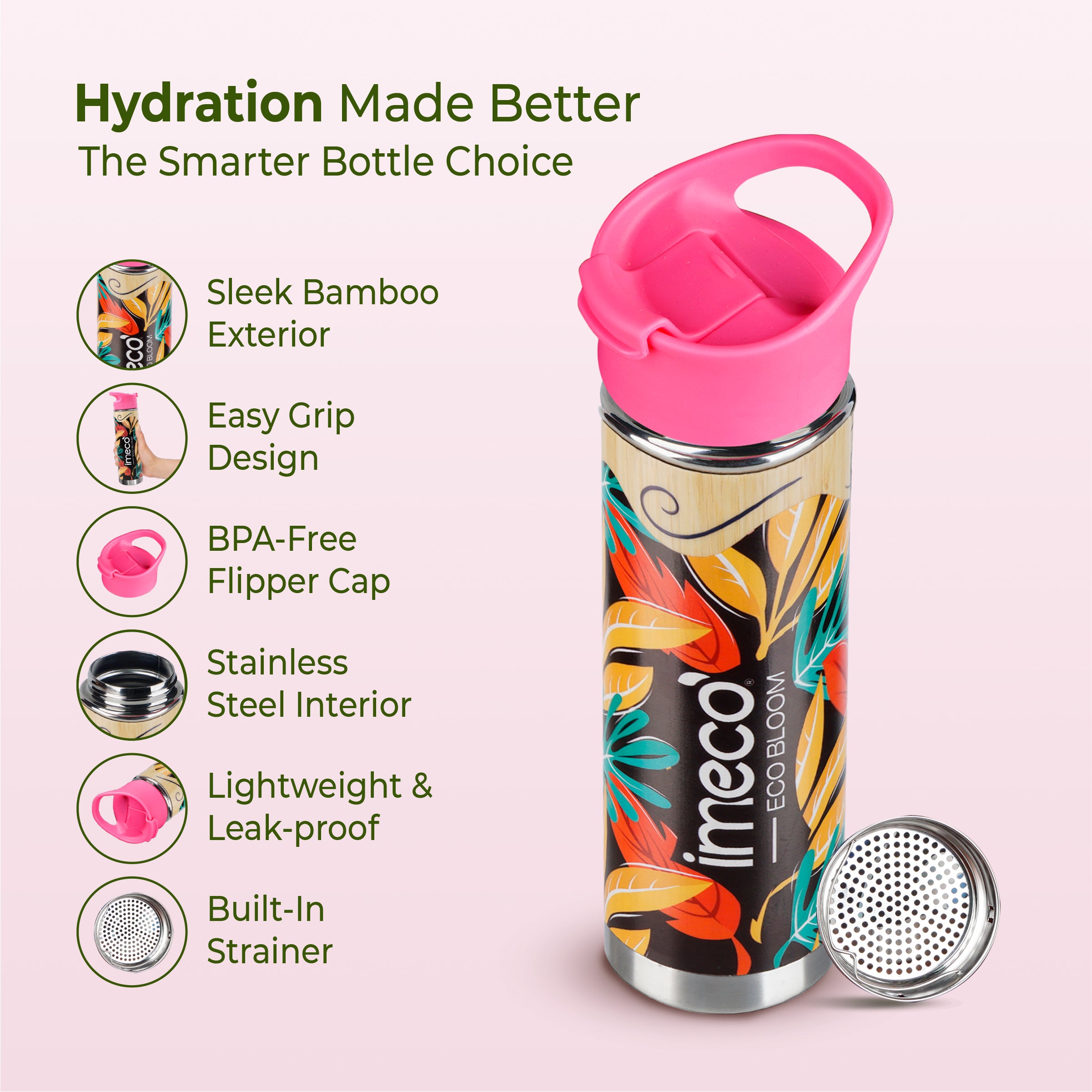 ECO-BLOOM Bamboo Printed Water Bottle (450 ml) - Imeco India