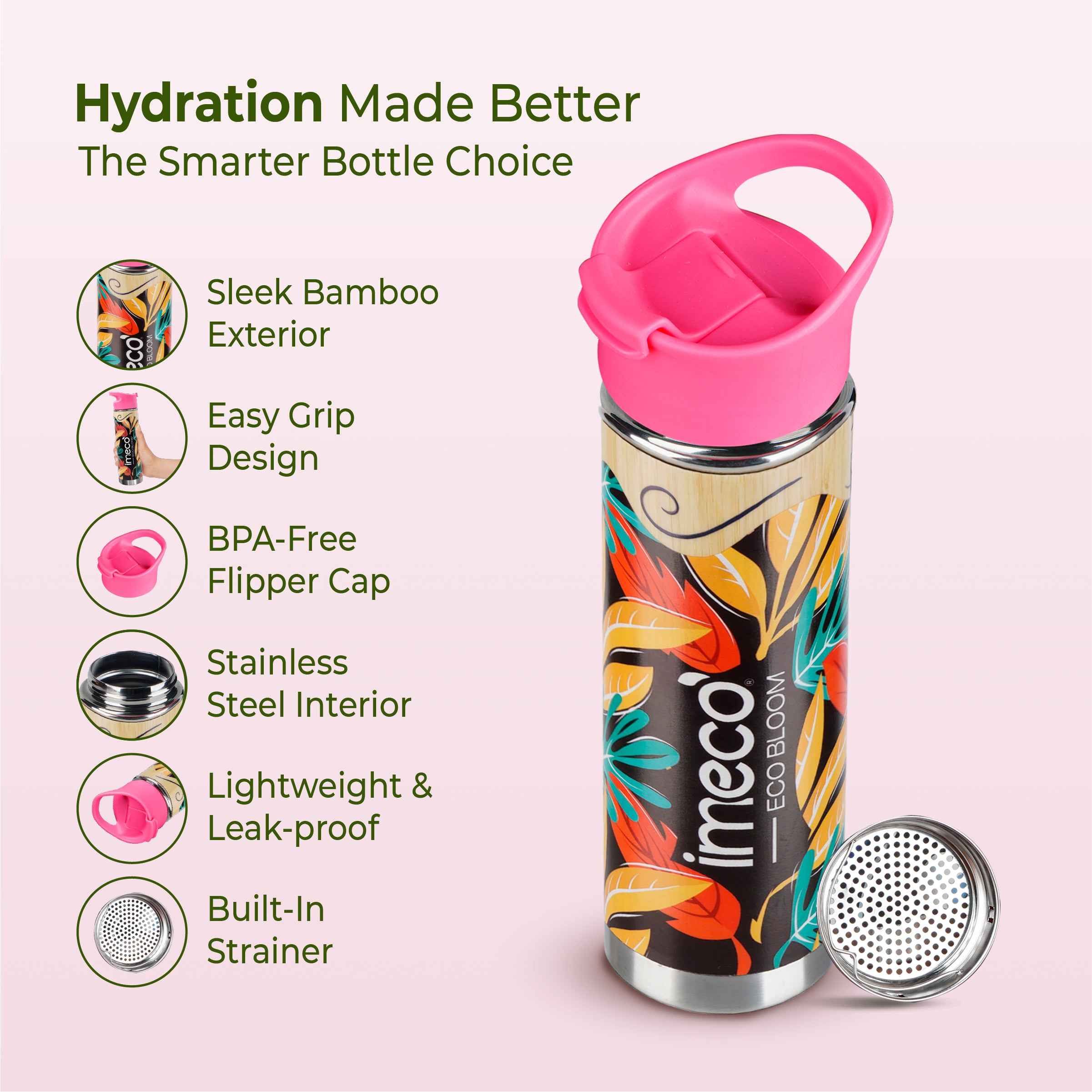 Bamboo Office Desk Essentials - ECO BLOOM Bamboo Water Bottle with Mobile Stand, Bamboo Diary with Pen and Pocket Tissue (2 Pack)
