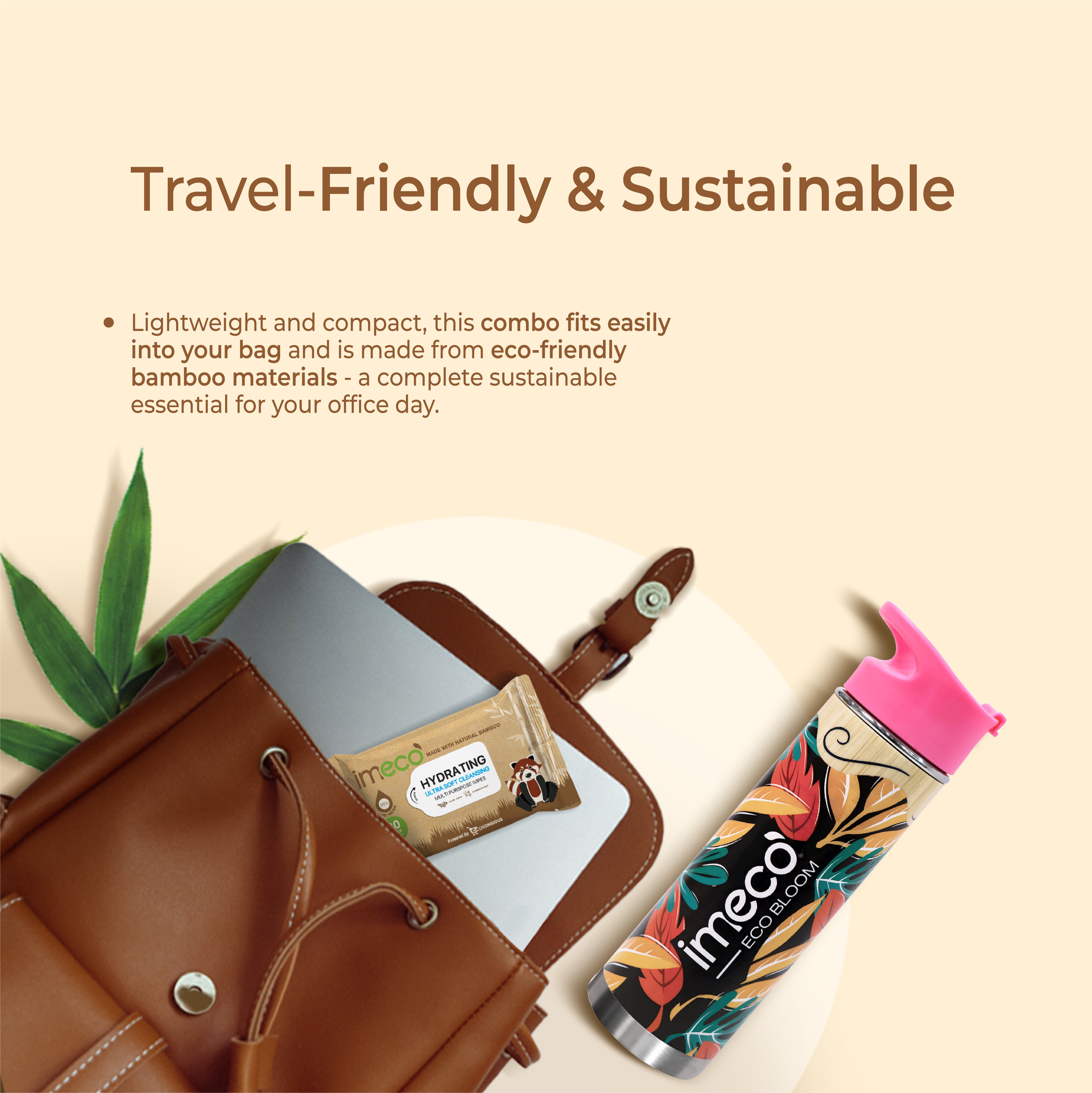 ECO BLOOM Bamboo Water Bottle with Mobile Stand, Pen Stand & Aloe Vera Wet Wipes - Office Essentials Combo - Imeco India