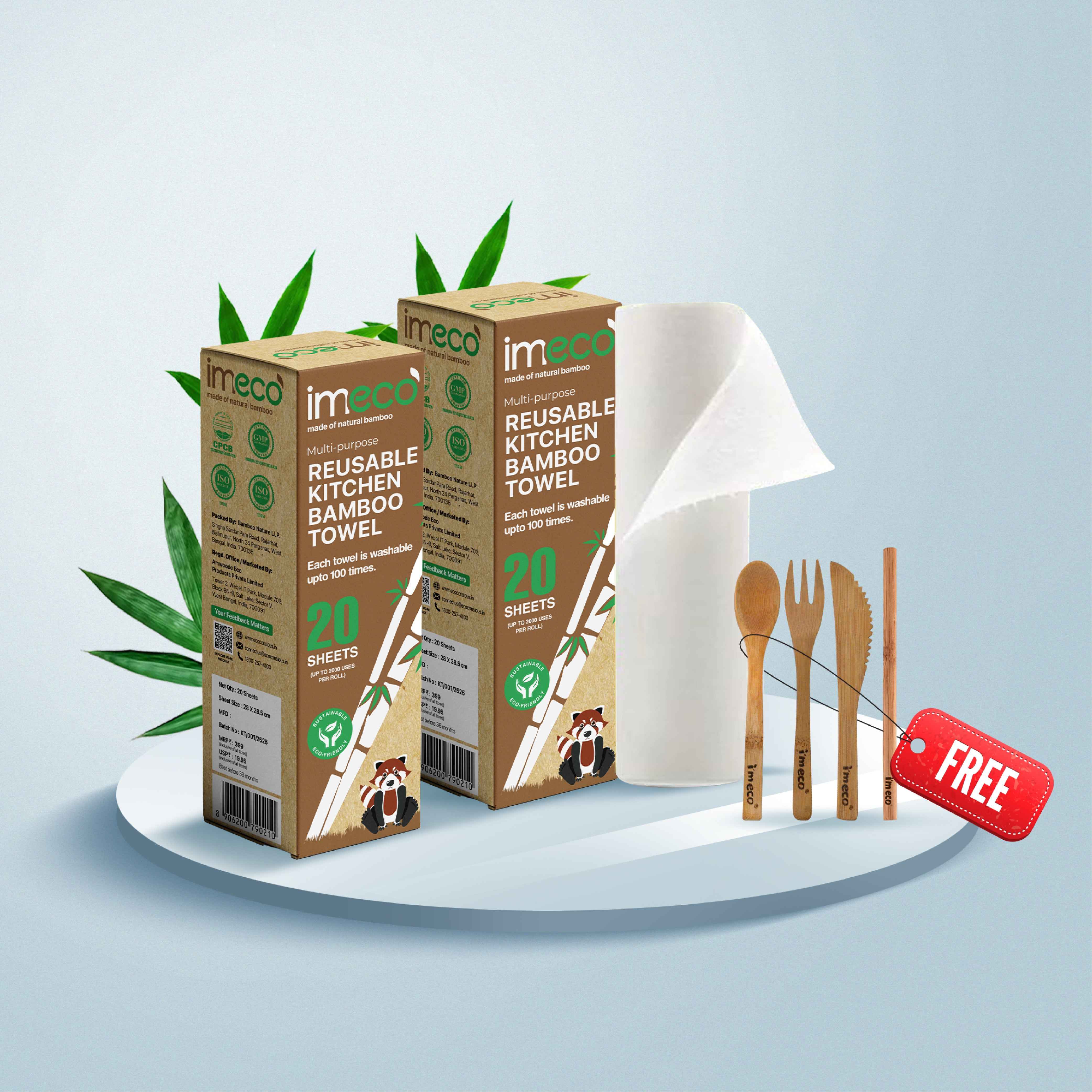 Bamboo Kitchen Towel Roll Combo (Pack of 2) with Free Bamboo Cutlery Set – Ultimate Kitchen Combo