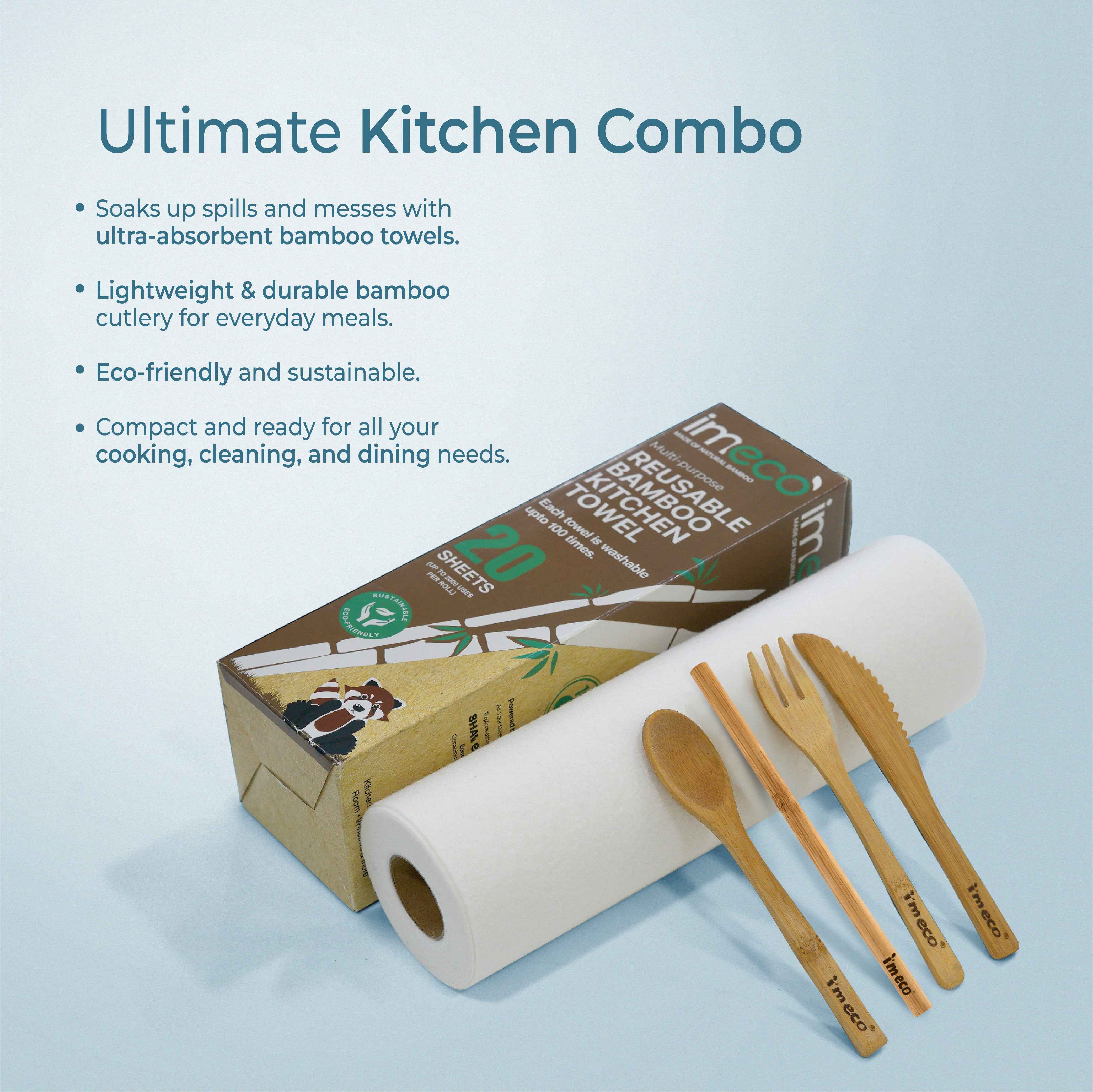 Bamboo Kitchen Towel Roll Combo (Pack of 2) with Free Bamboo Cutlery Set – Ultimate Kitchen Combo
