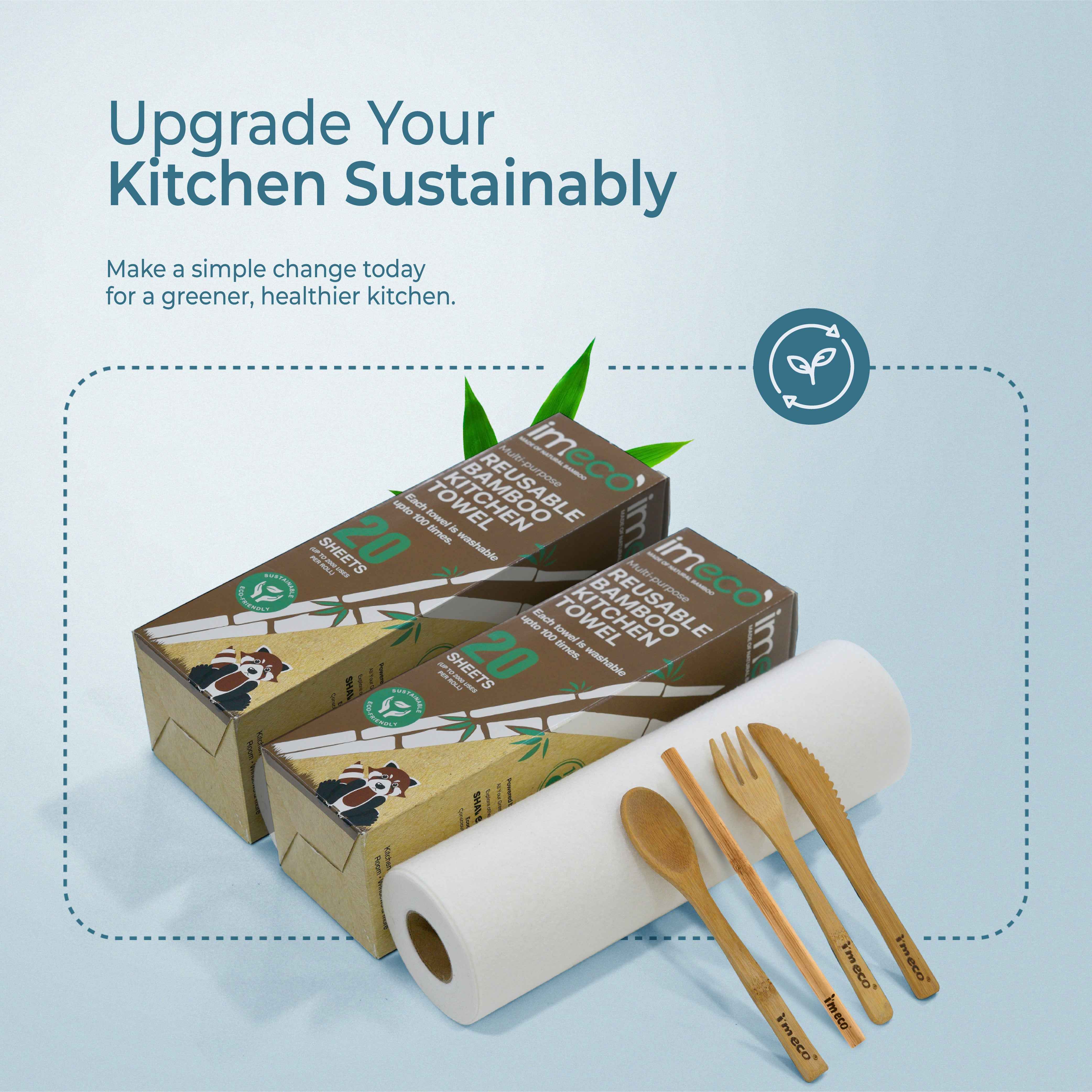 Bamboo Kitchen Towel Roll Combo (Pack of 2) with Free Bamboo Cutlery Set – Ultimate Kitchen Combo