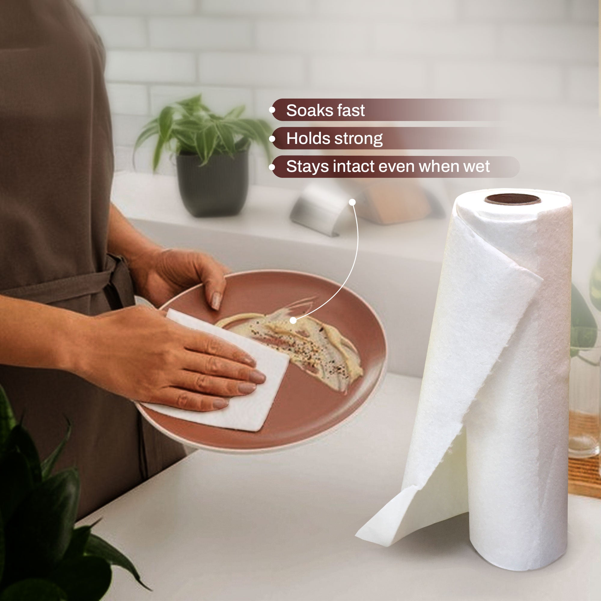 Ultra-Soft & Reusable Bamboo Kitchen Towel Roll (20 Sheets)