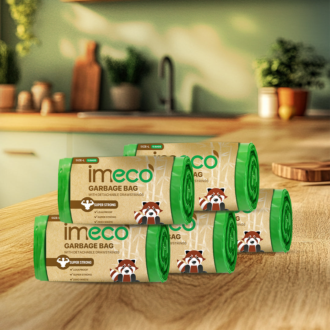 Leakproof Garbage Bags with Drawstring (15 Sheets, Large, Pack of 5)