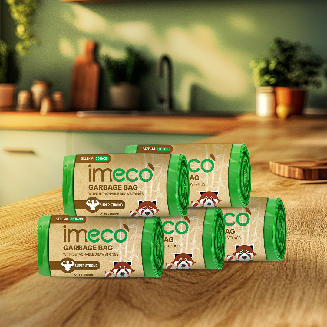 Leakproof Garbage Bags with Drawstring (30 Sheets, Medium, Pack of 5)