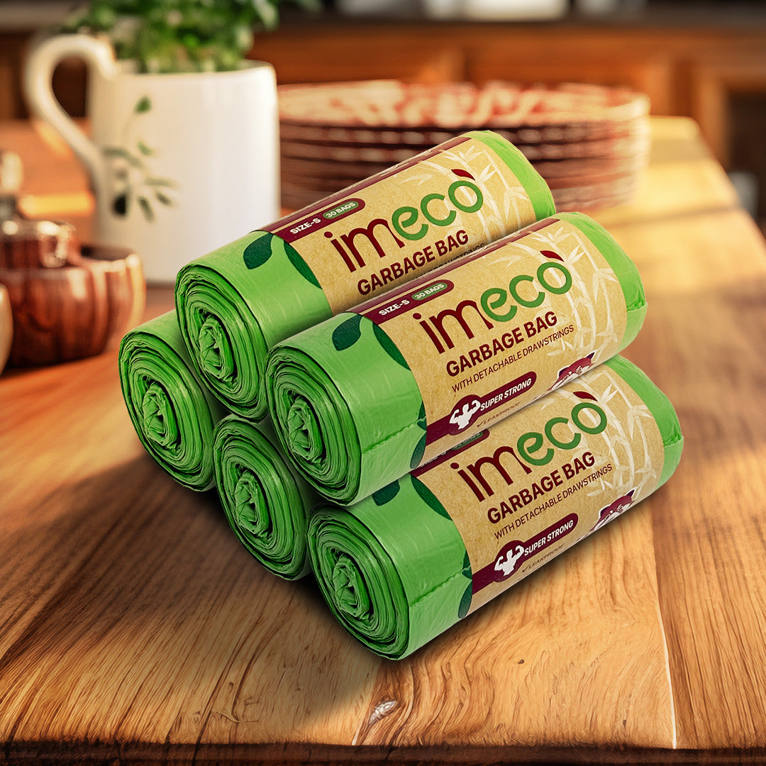 Leakproof Garbage Bags with Drawstring (30 Sheets, Small, Pack of 5)