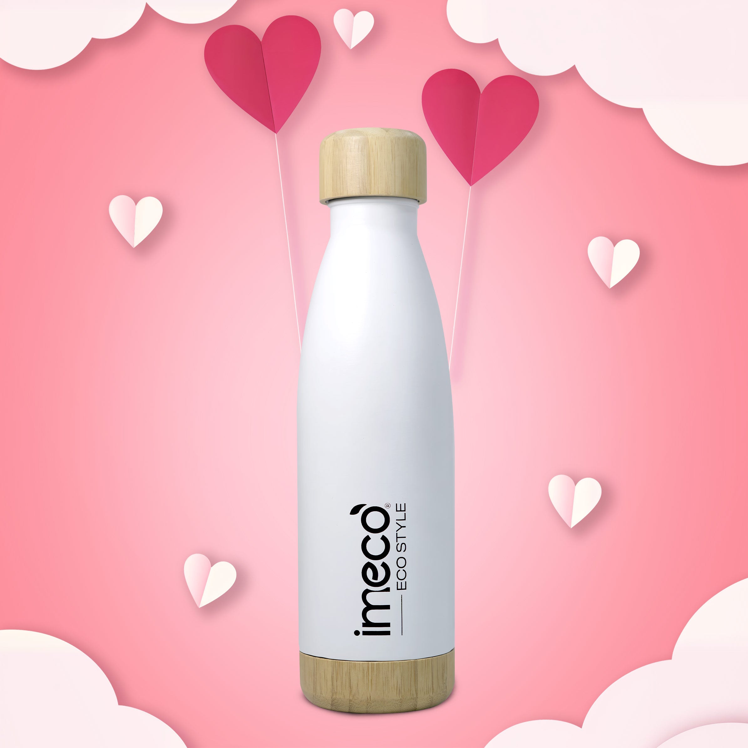 ECO STYLE Stainless Steel Water Bottle with Bamboo Base - Bamboo Lid (500 ml)