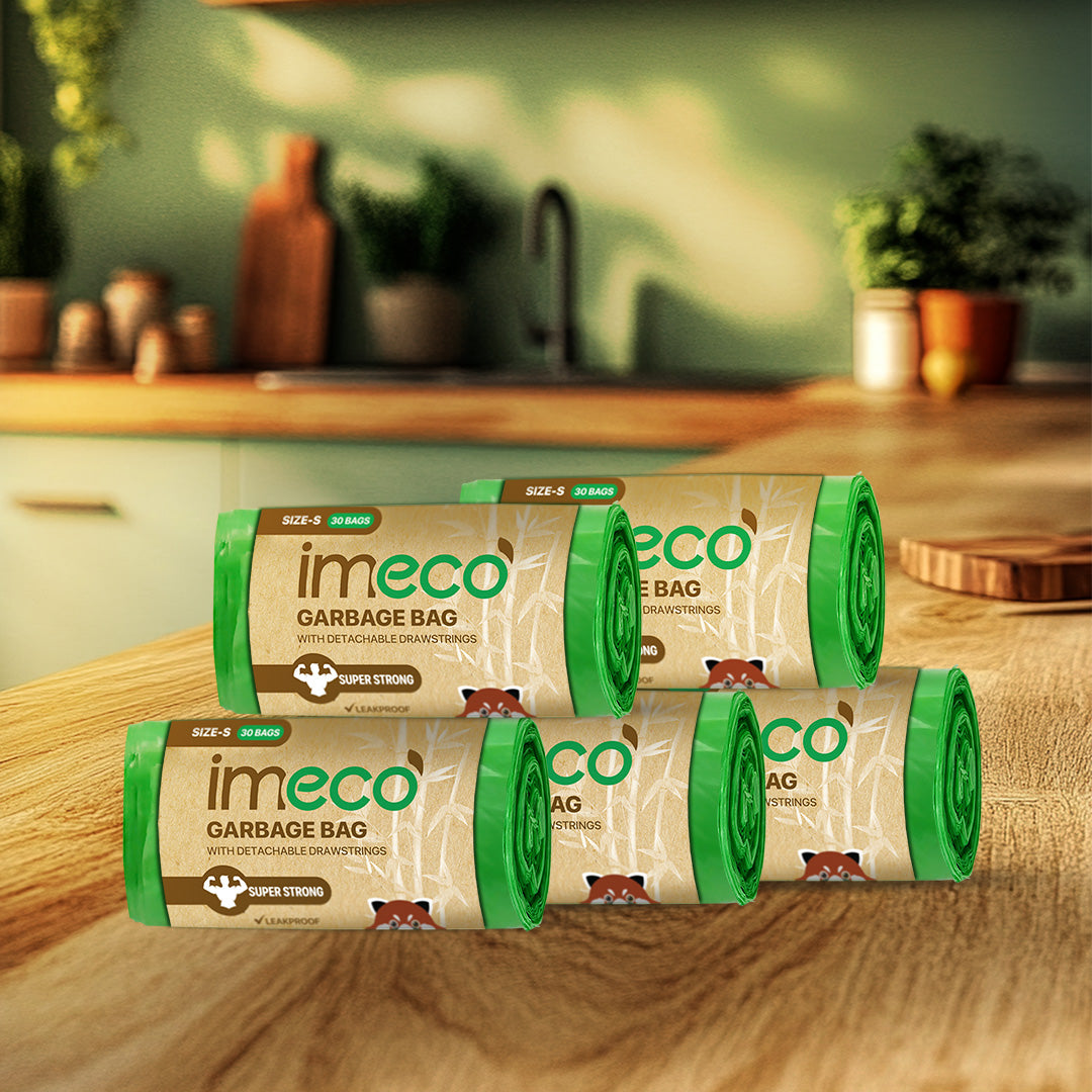 Leakproof Garbage Bags with Drawstring (30 Sheets, Small, Pack of 5)