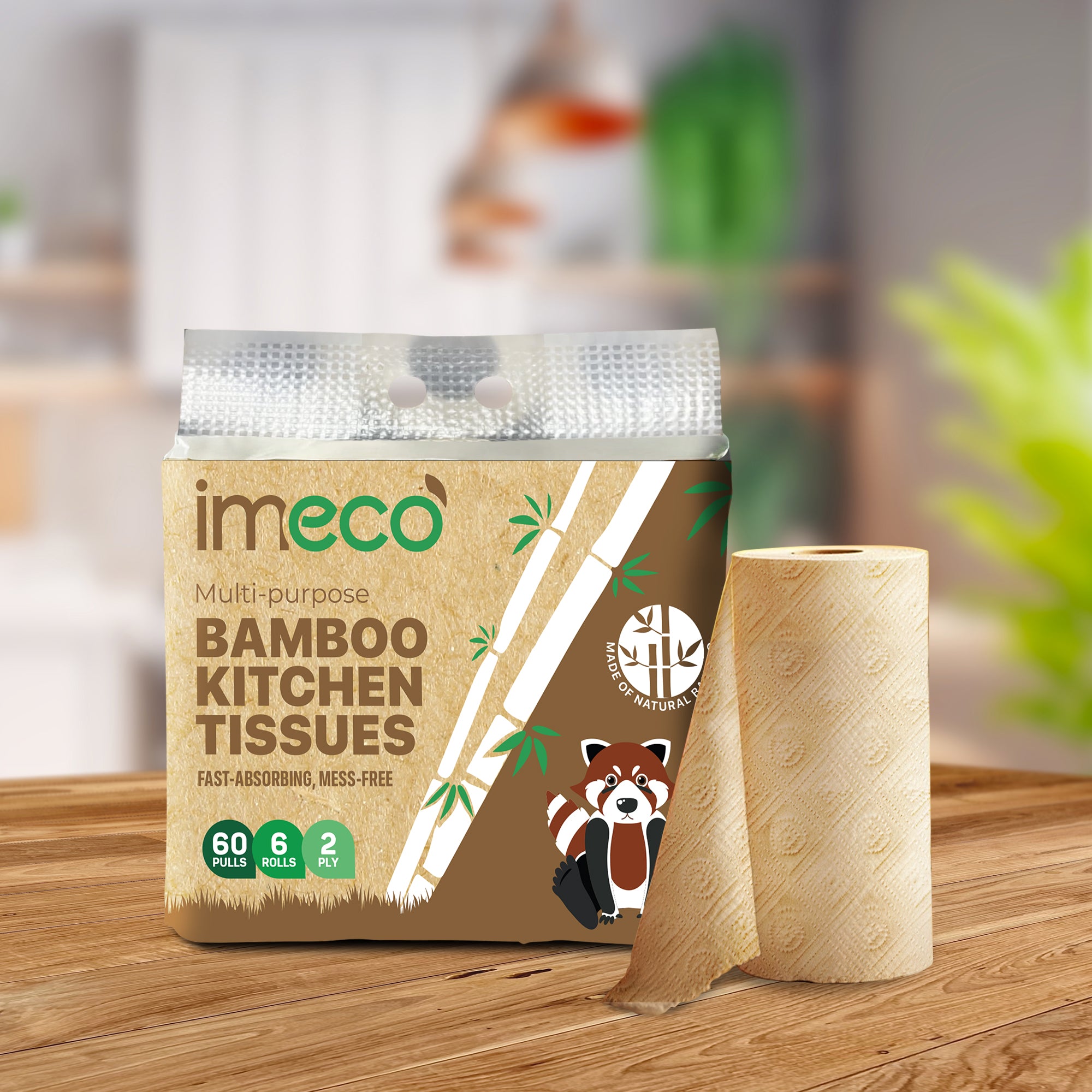 IMECO Bamboo Kitchen Tissues – 2 Ply (60 Pulls, 6 Rolls)
