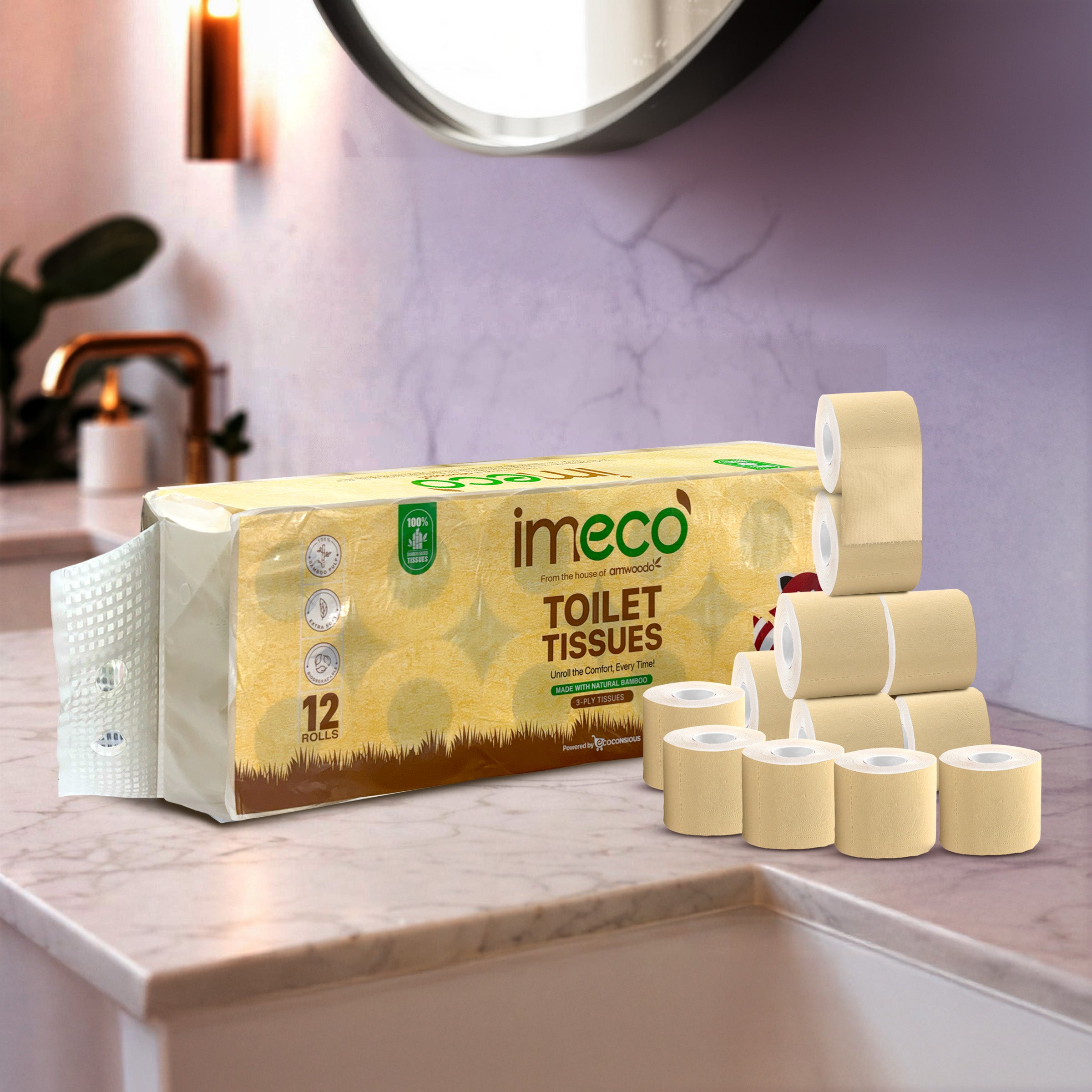 Hypoallergenic Bamboo Toilet Tissue Rolls (160 Pulls) - Imeco India