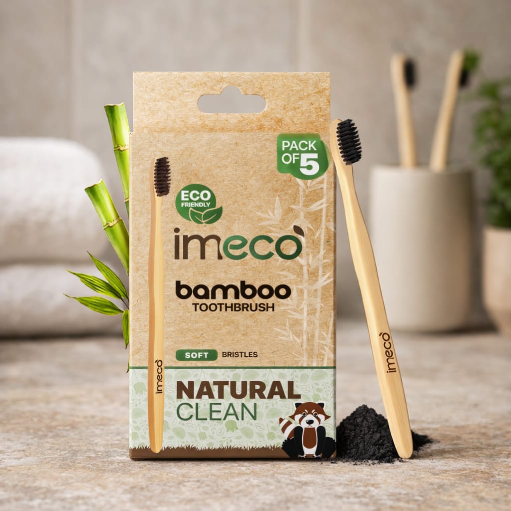 Natural Clean Bamboo Charcoal Toothbrush (Pack of 5) - Imeco India