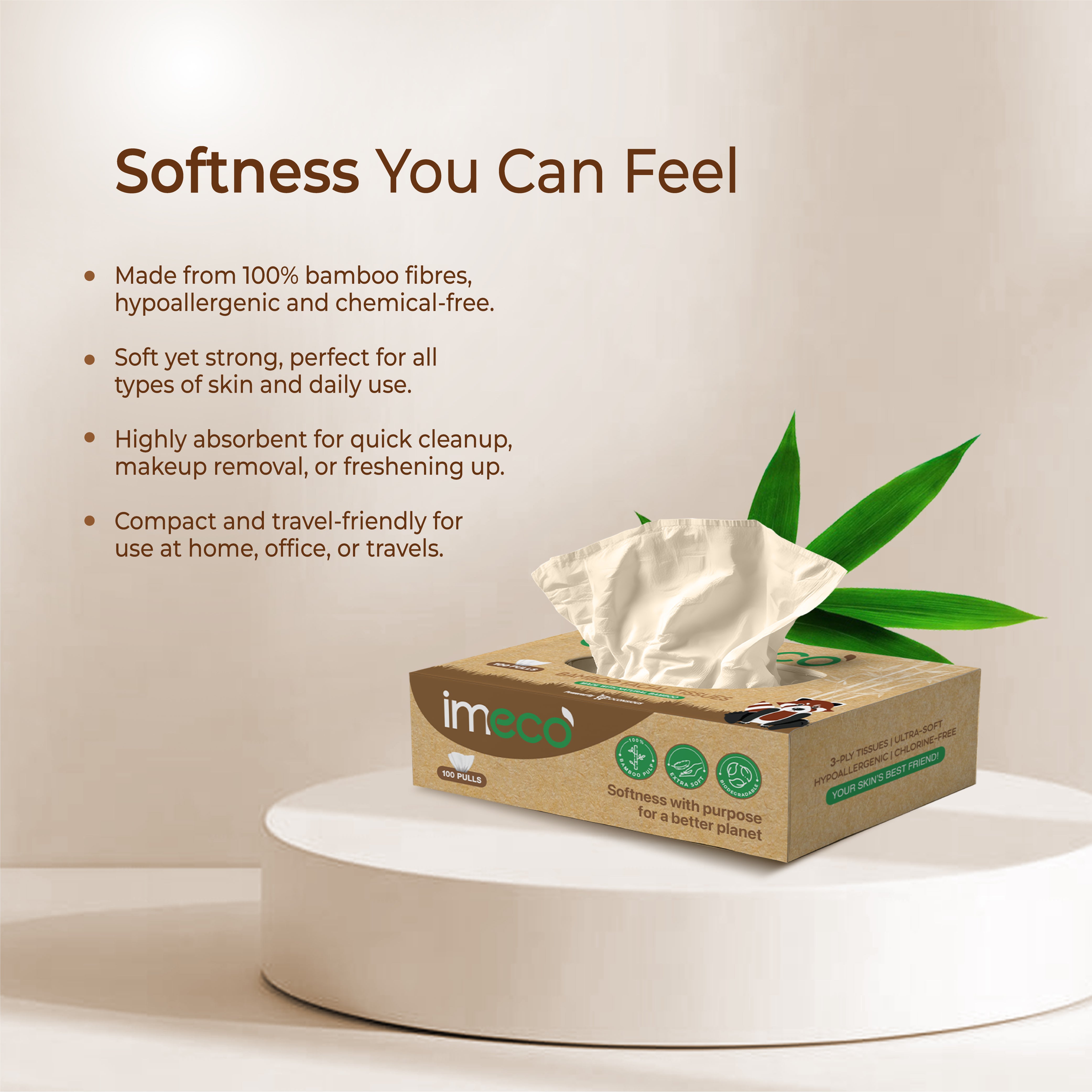 box of imeco wet wipes with text about product features on a beige background