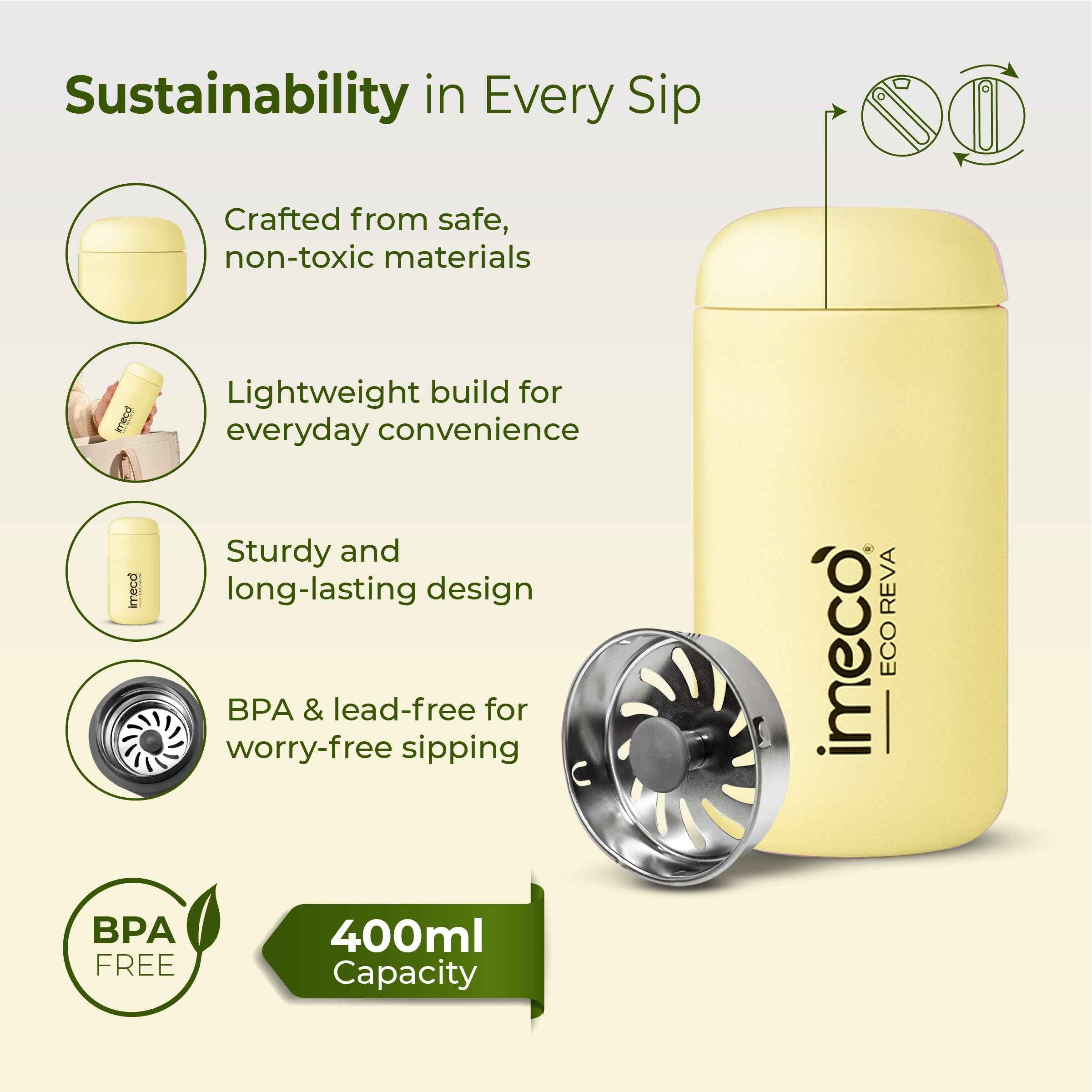 ECO REVA Stainless Steel Water Bottle (400 ml) #color_beige