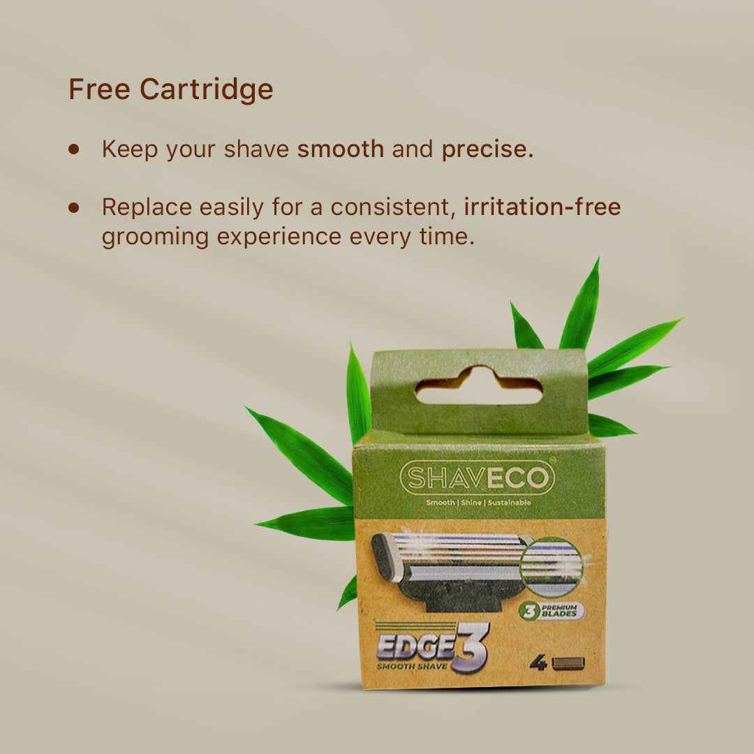 Bamboo Edge 3 Razor & Aloevera Shaving Gel with Free 1 Set Cartridge - Eco-Friendly Grooming Combo
