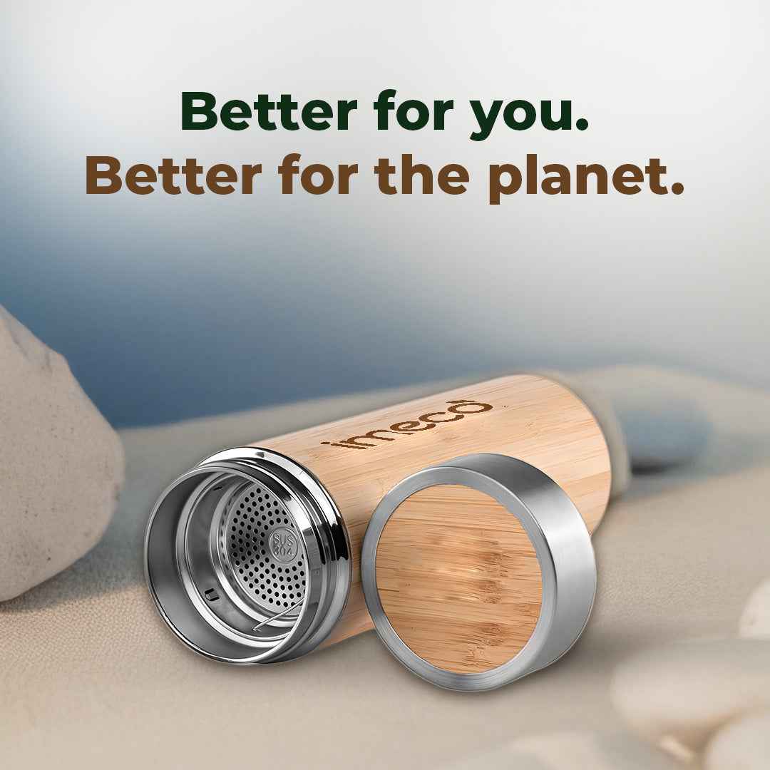 ECO-POUR Flat-Lid Bamboo Water Bottle - Stylish & Reusable (450 ml)