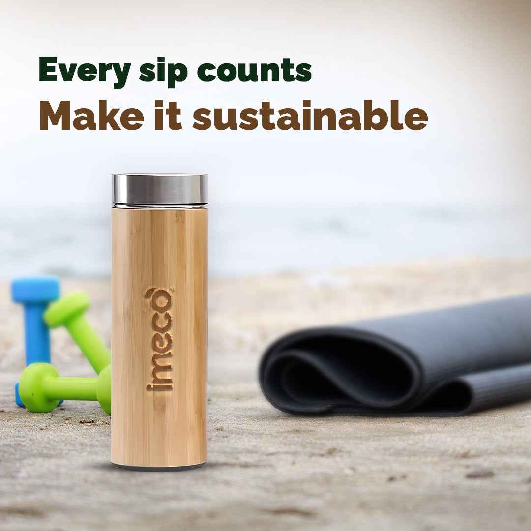 ECO-POUR Flat-Lid Bamboo Water Bottle - Stylish & Reusable (450 ml)