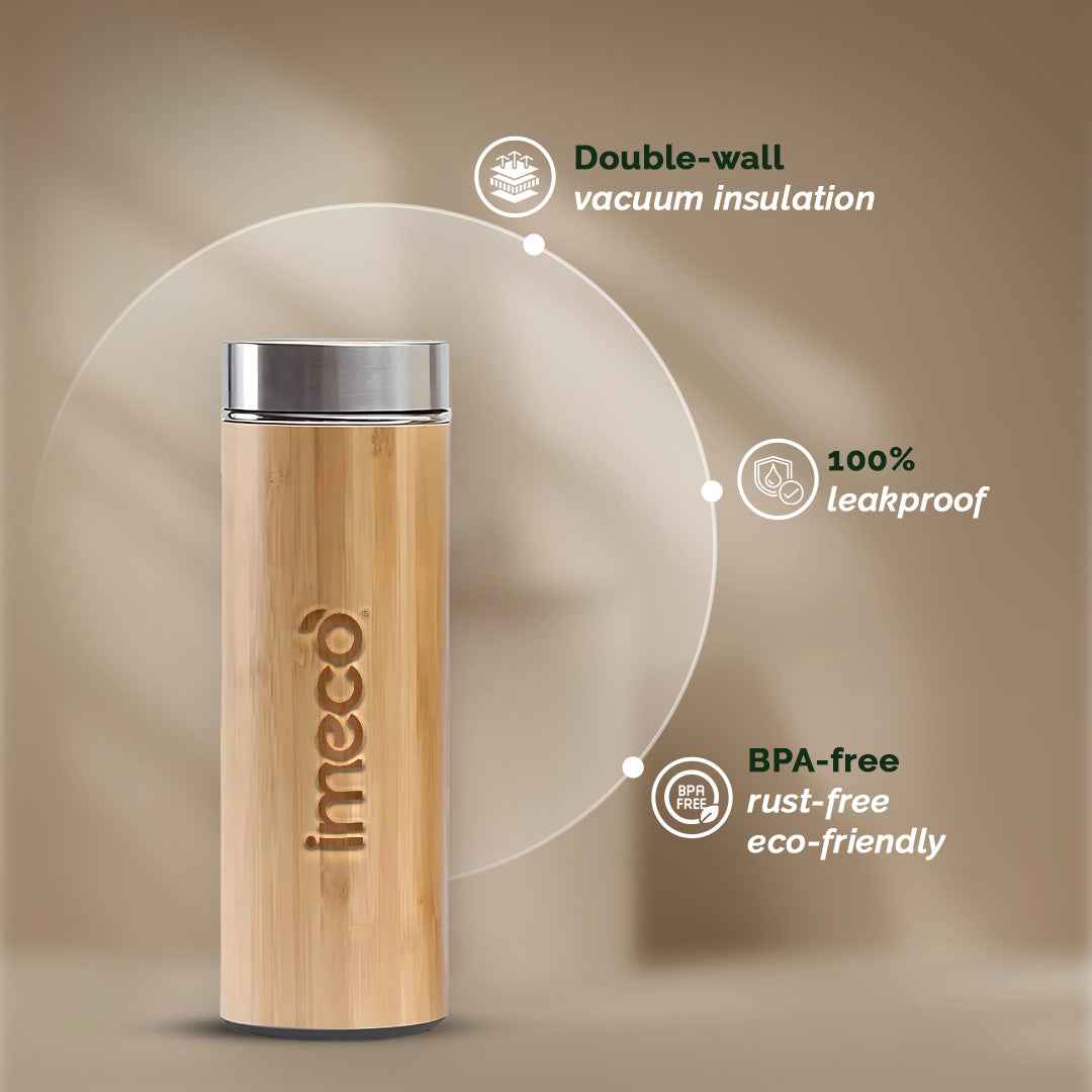ECO-POUR Flat-Lid Bamboo Water Bottle - Stylish & Reusable (450 ml)