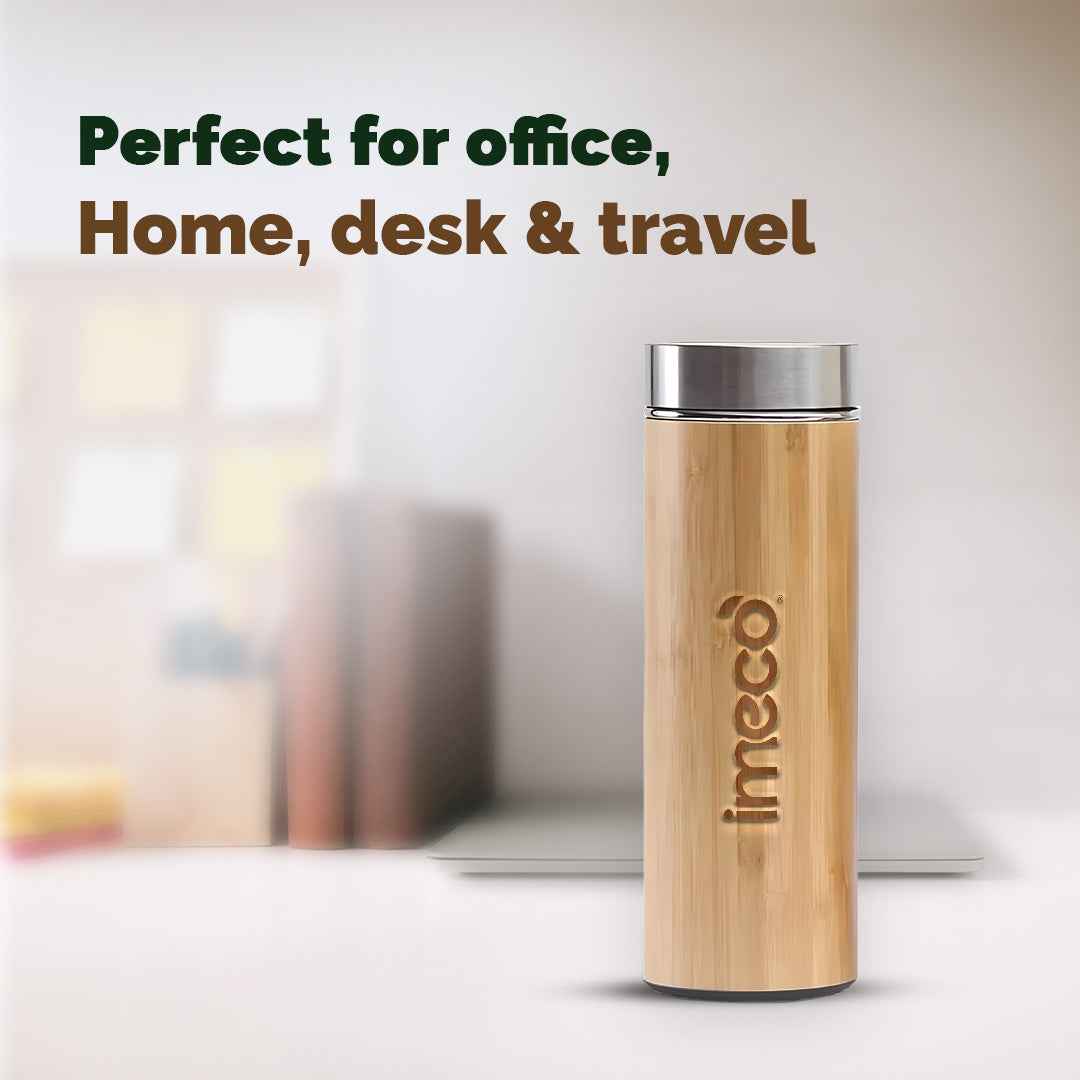 ECO-POUR Flat-Lid Bamboo Water Bottle - Stylish & Reusable (450 ml)