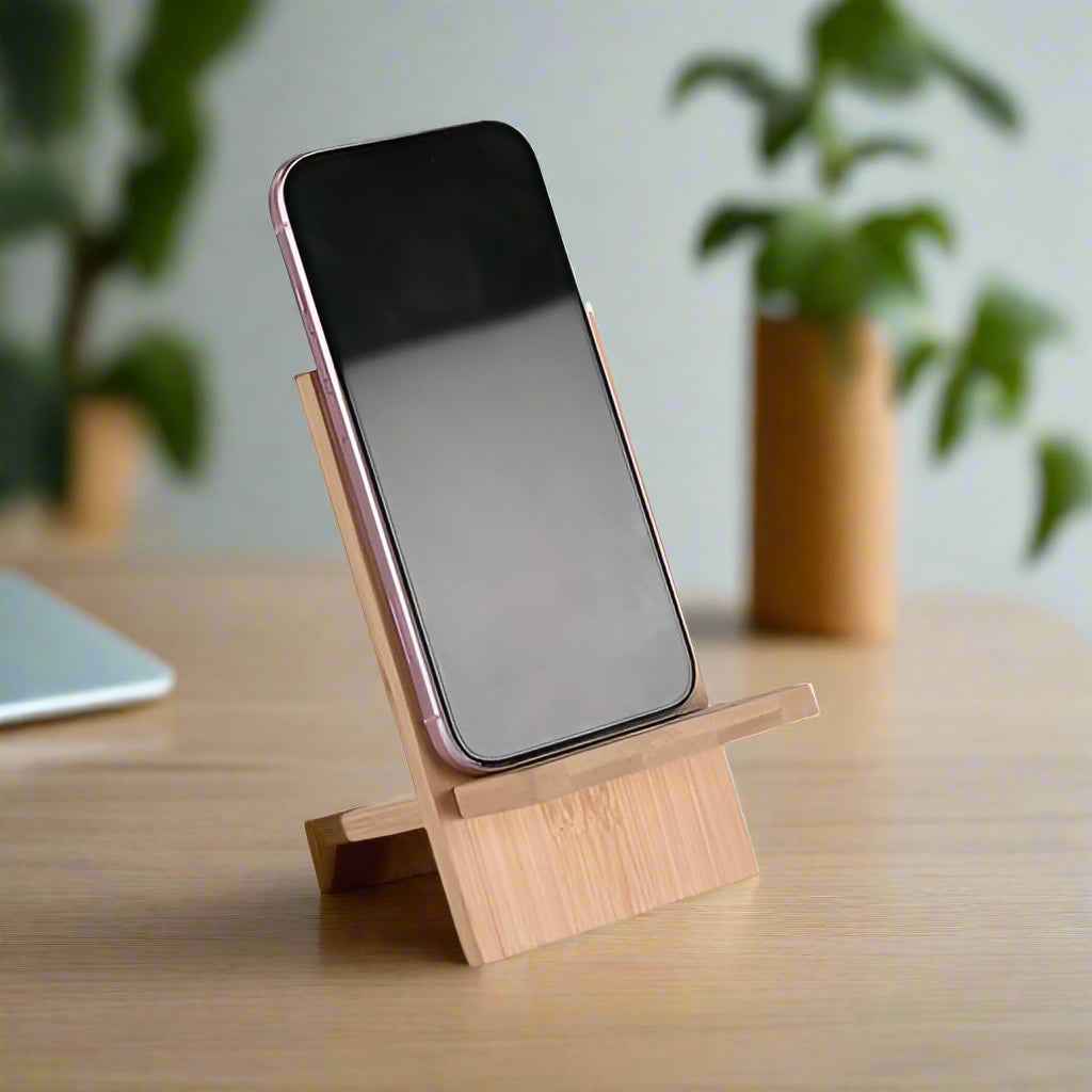 Compact Bamboo Mobile Stand with Hands-Free Comfort