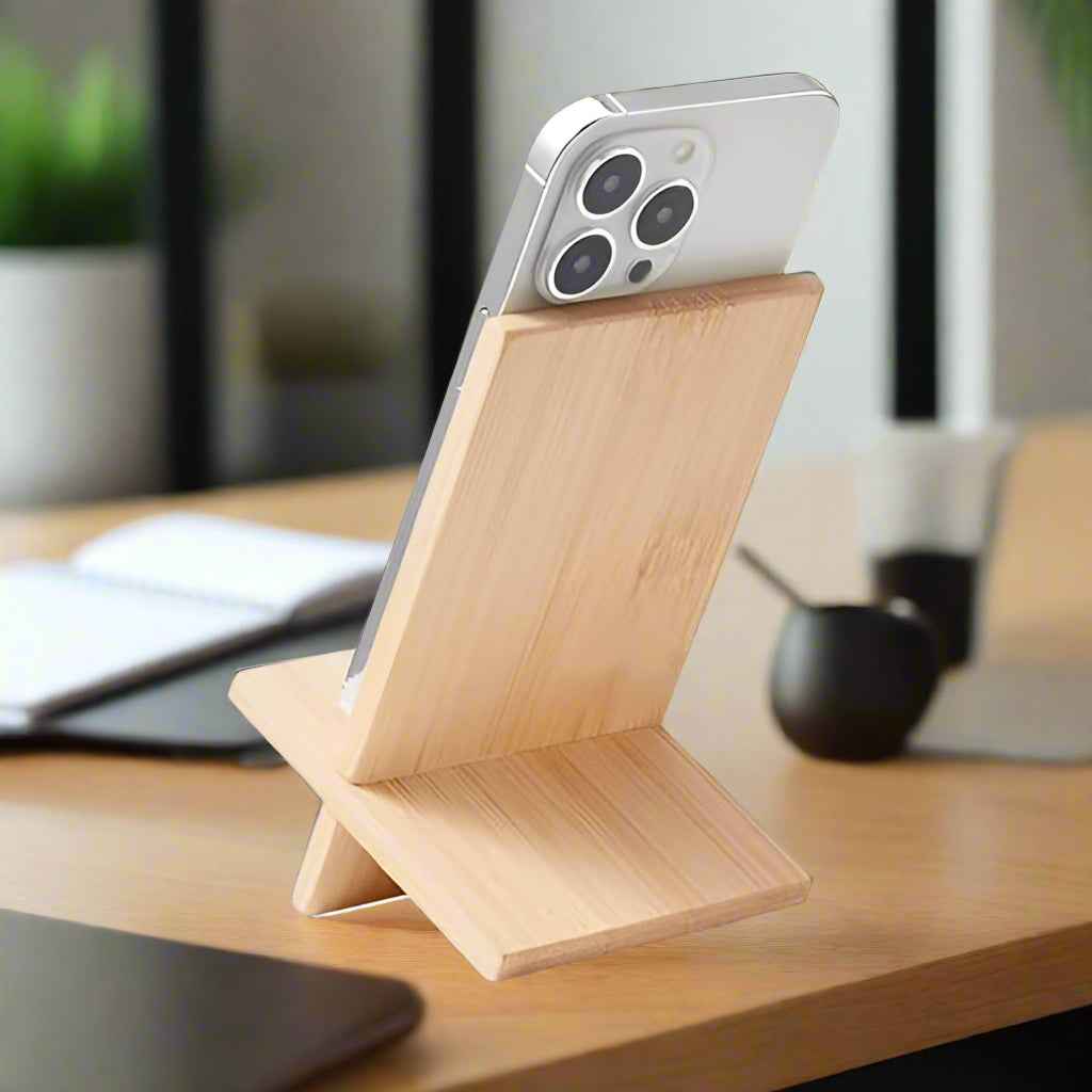 Compact Bamboo Mobile Stand with Hands-Free Comfort