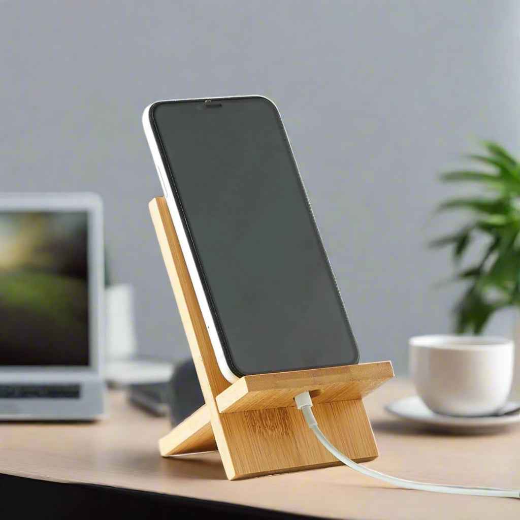 Compact Bamboo Mobile Stand with Hands-Free Comfort