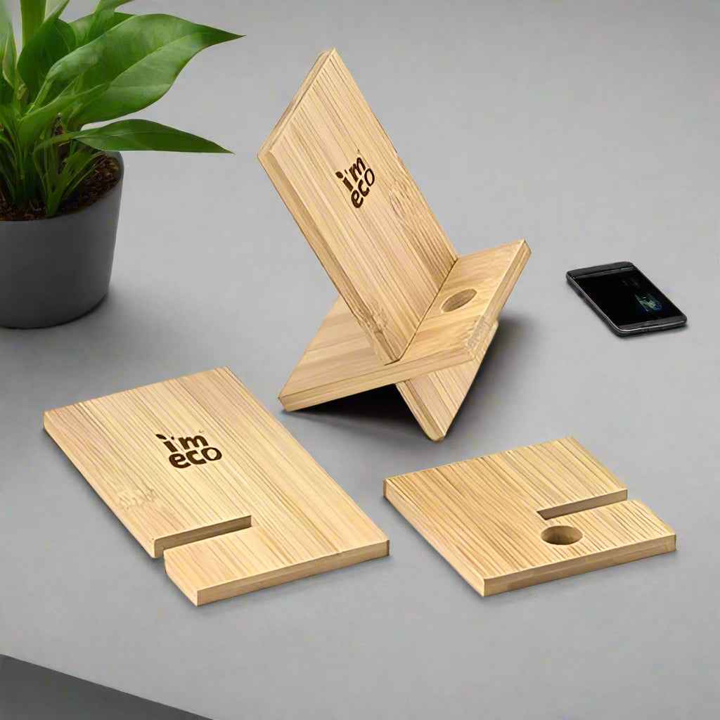 Compact Bamboo Mobile Stand with Hands-Free Comfort