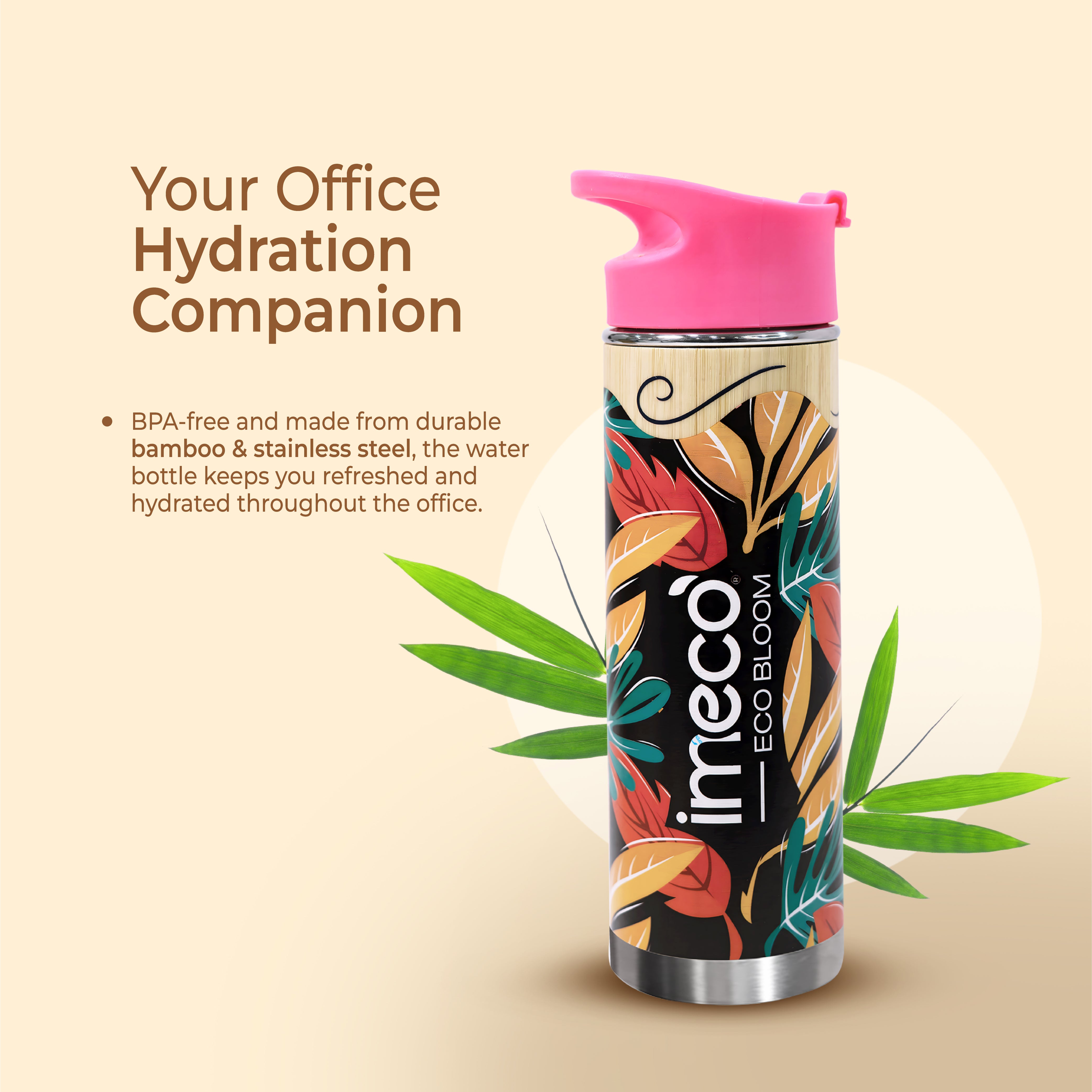 ECO BLOOM Bamboo Water Bottle with Mobile Stand, Pen Stand & Aloe Vera Wet Wipes - Office Essentials Combo - Imeco India