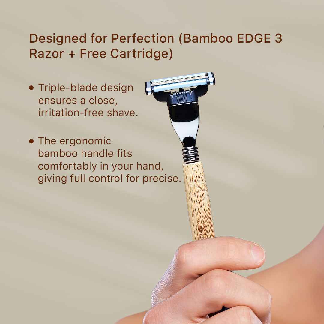 Bamboo Edge 3 Razor & Aloevera Shaving Gel with Free 1 Set Cartridge - Eco-Friendly Grooming Combo