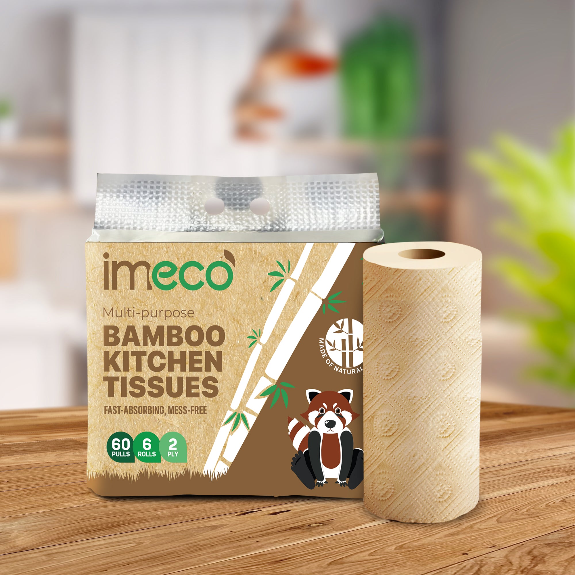 IMECO Bamboo Kitchen Tissues – 2 Ply (60 Pulls, 6 Rolls)