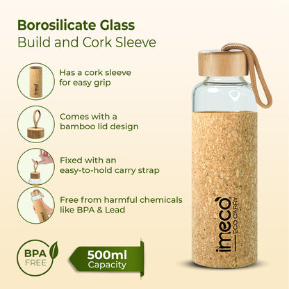 ECO CARRY Borosilicate Glass Water Bottle (500 ml)