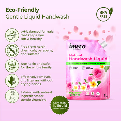 IMECO Natural Hand Wash – Kills 99% Germs (1 L, Pouch)